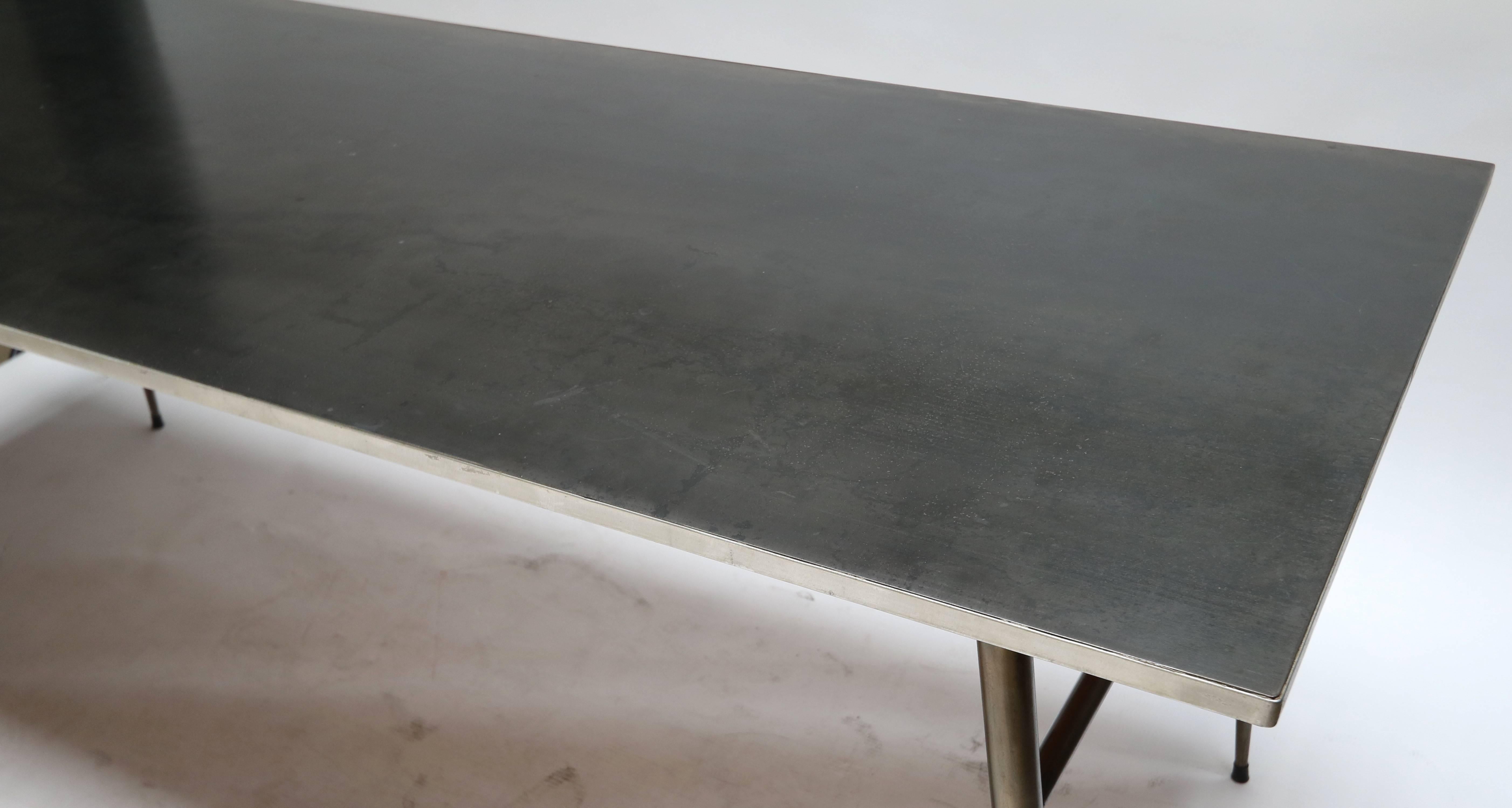Steel Industrial Dining Table with Black Top, 1950s 1