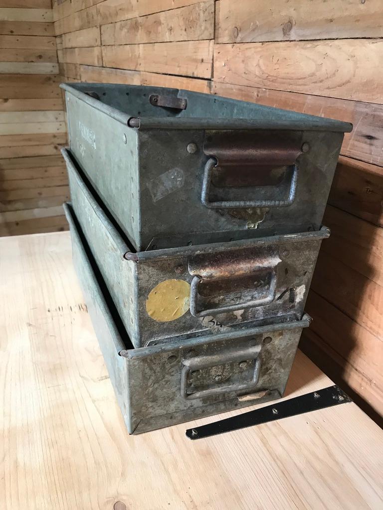 Industrial 1965 Venner IT 387 Metal Zinc Stackable Storage Boxes or Wall Shelves For Sale 1
