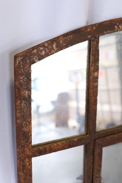 Industrial 19th Century Iron Window Mirror