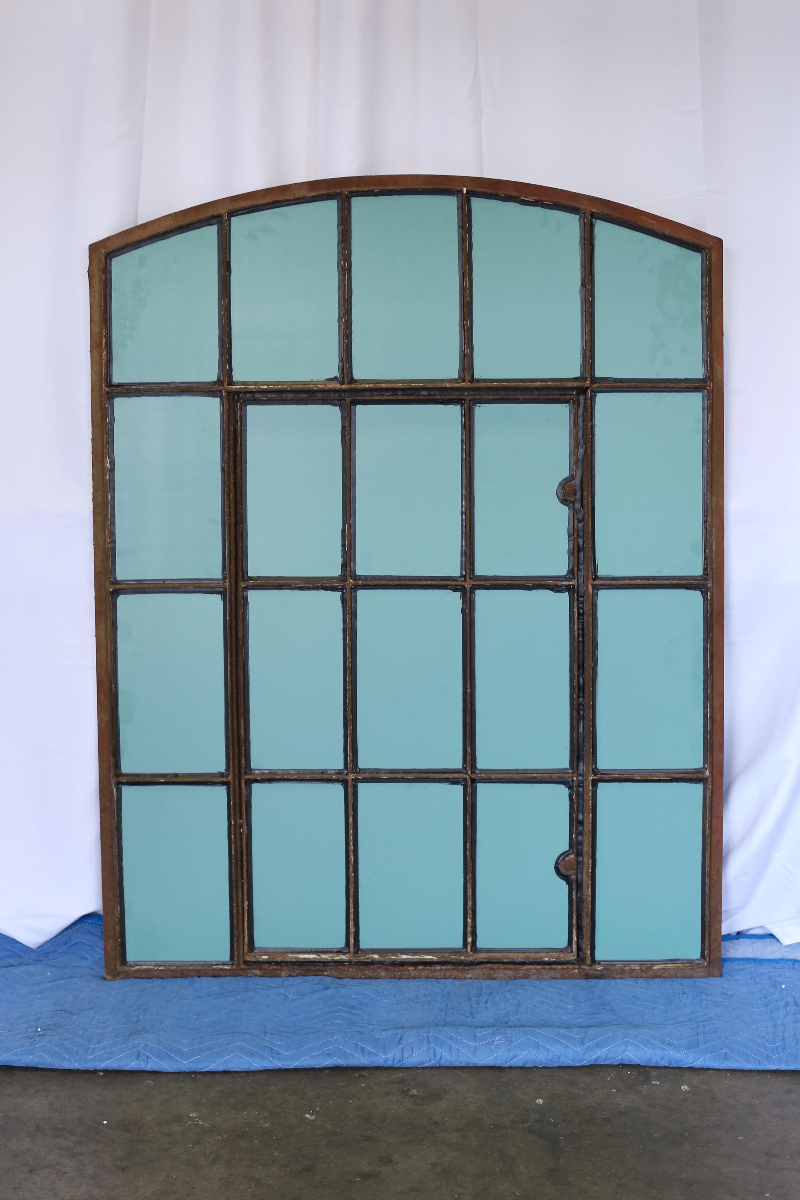 Industrial 19th Century Iron Window Mirror 1