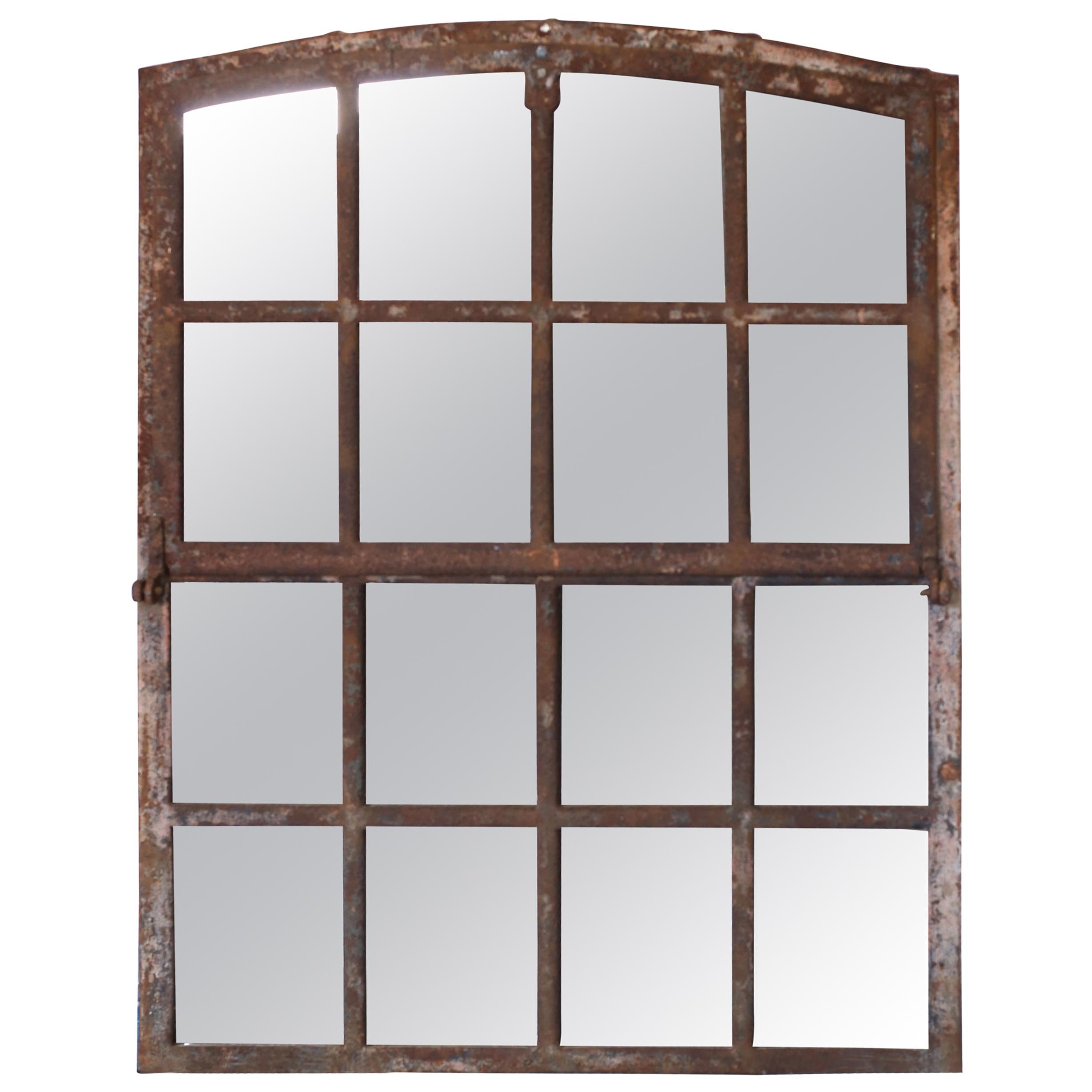 Industrial 19th Century Iron Window Mirror