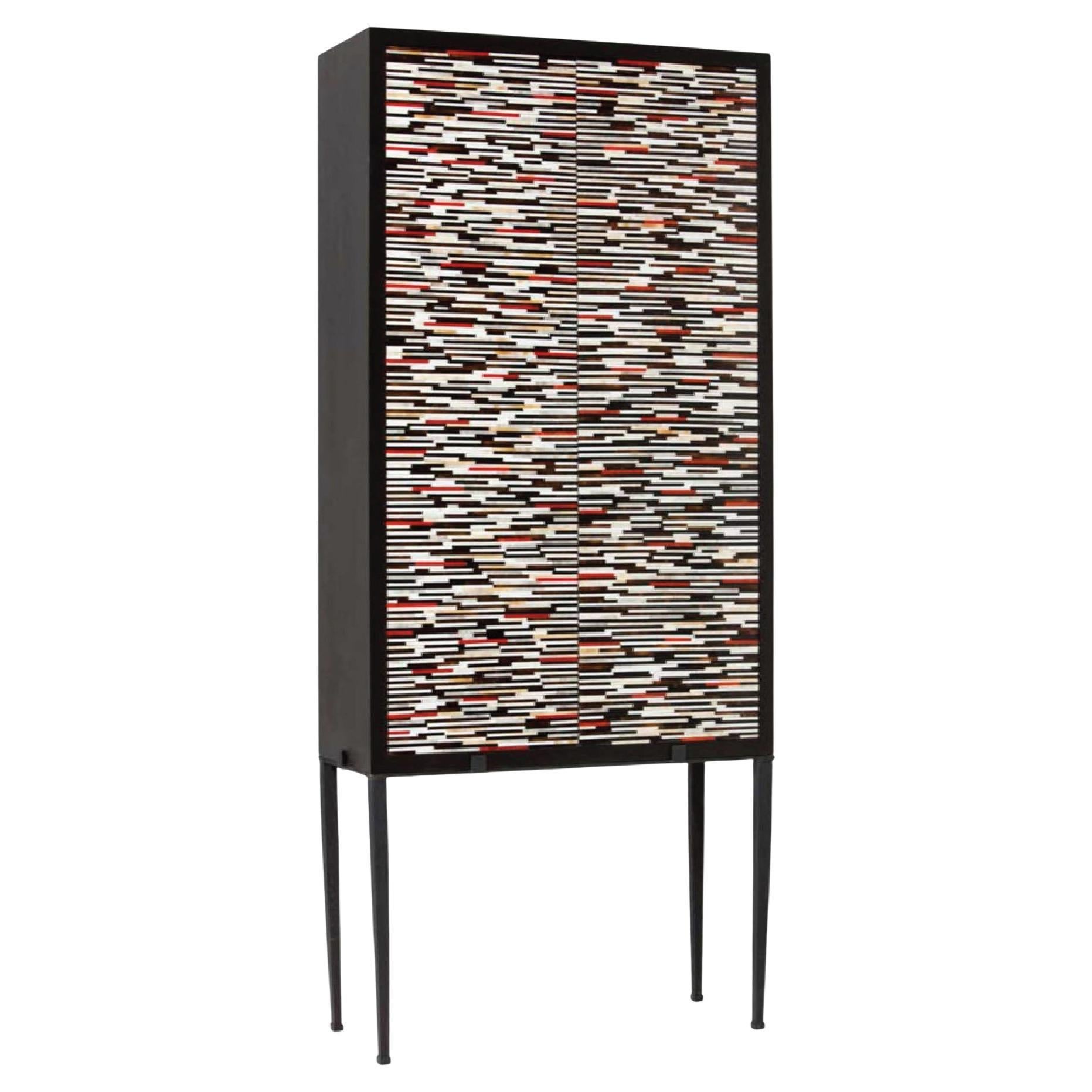 Modern Industrial 2-Door Bar Mosaic Cabinet with Dark Oak by Ercole Home For Sale