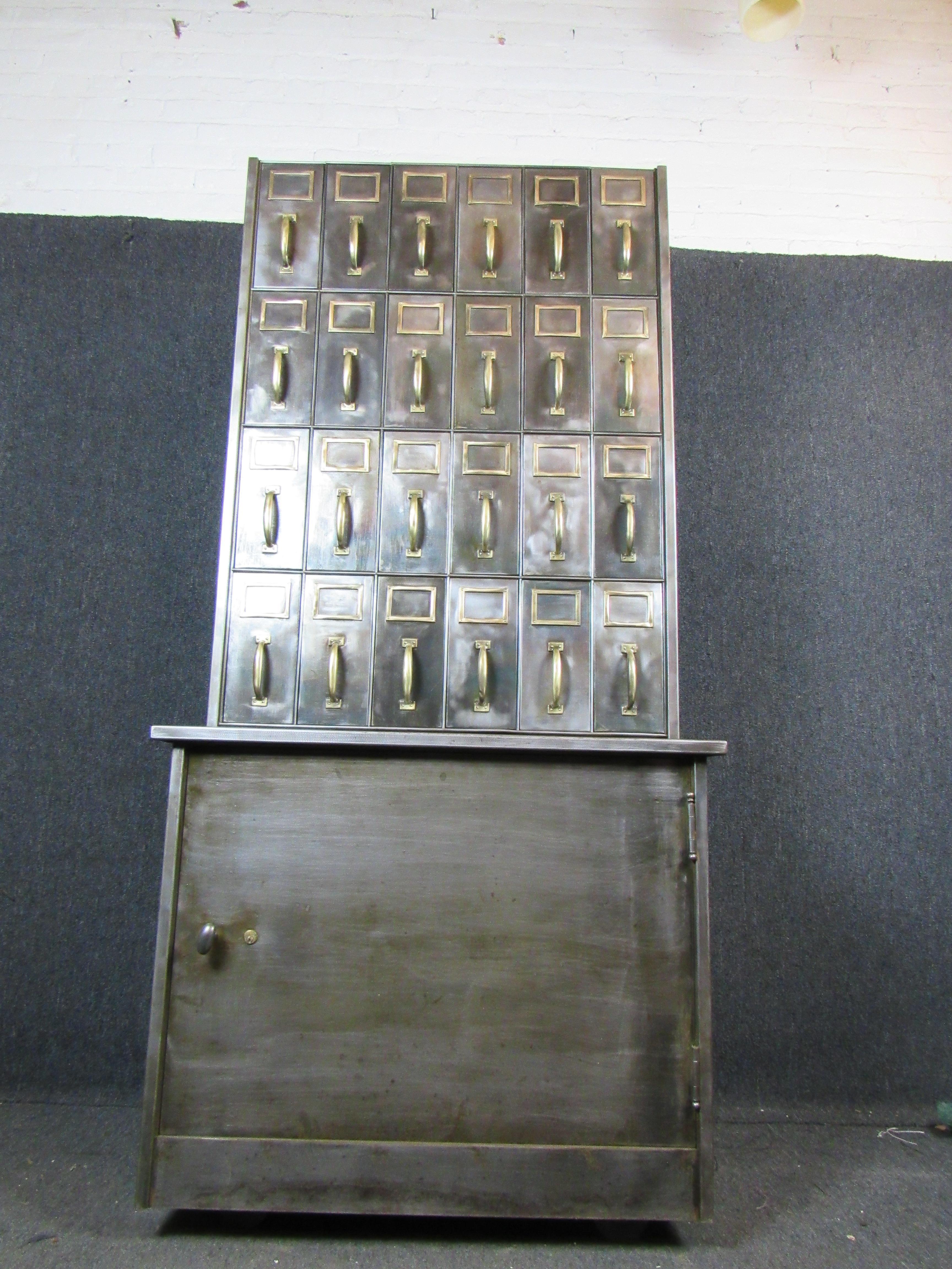 20th Century Industrial 2-Piece Catalog Cabinet For Sale