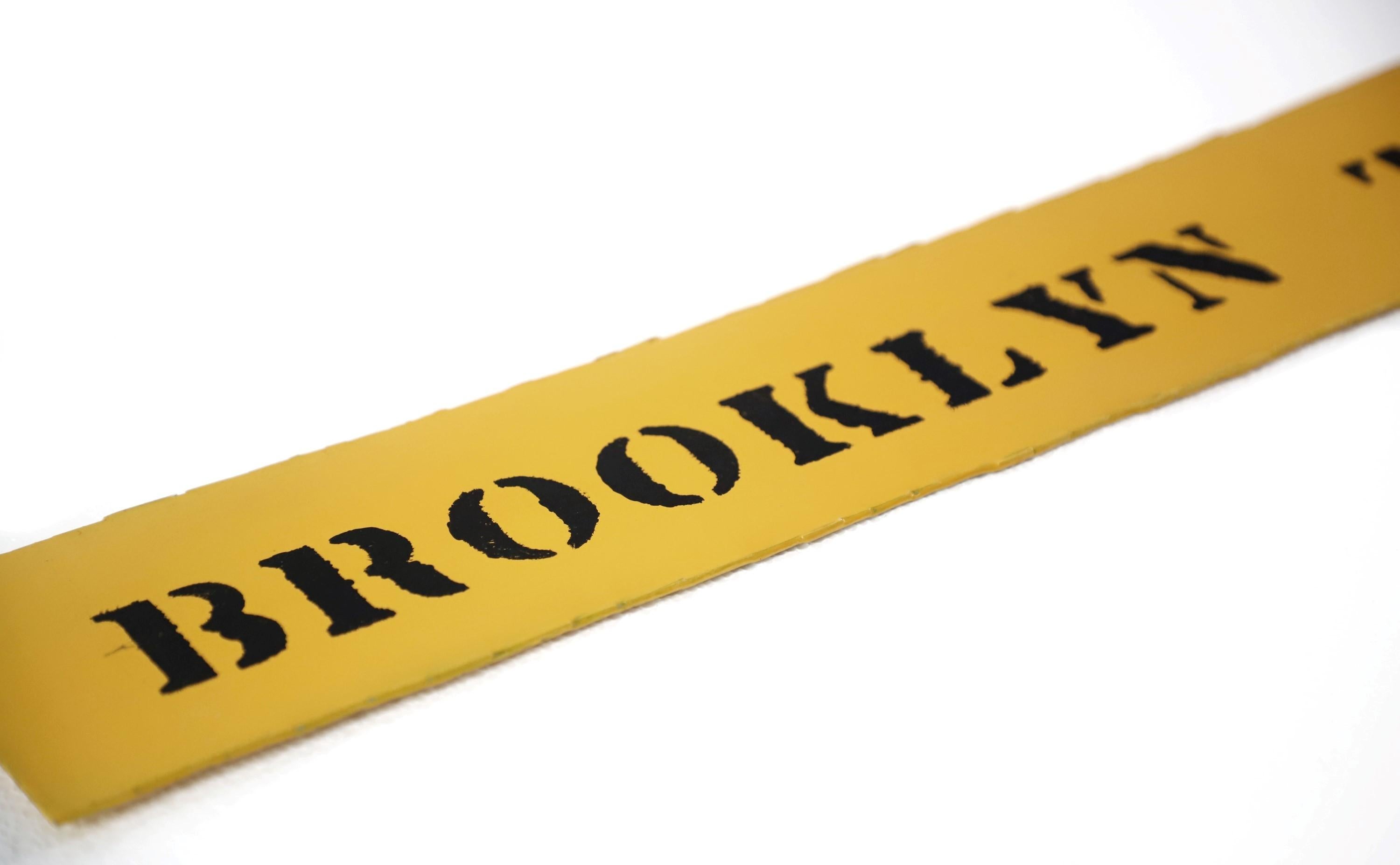 Reclaimed Industrial enameled yellow steel sign with Brooklyn TWP. from Brooklyn, PA. in black lettering. Small quantity available at time of posting. Please inquire. Priced each. Please note, this item is located in our Scranton, PA location. 