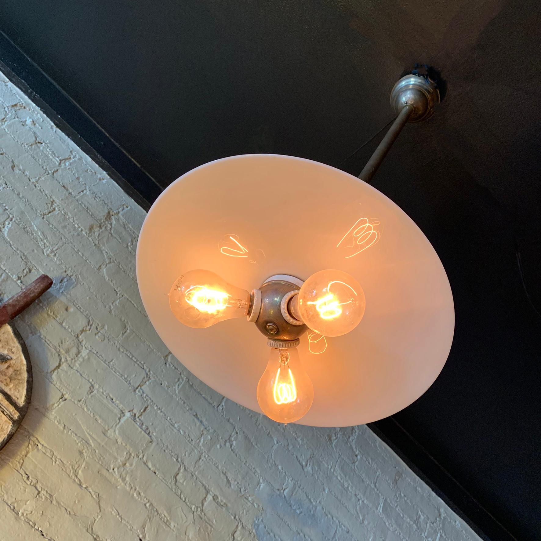 American Industrial 3 Bulb Milk Glass Disc Pendant Light