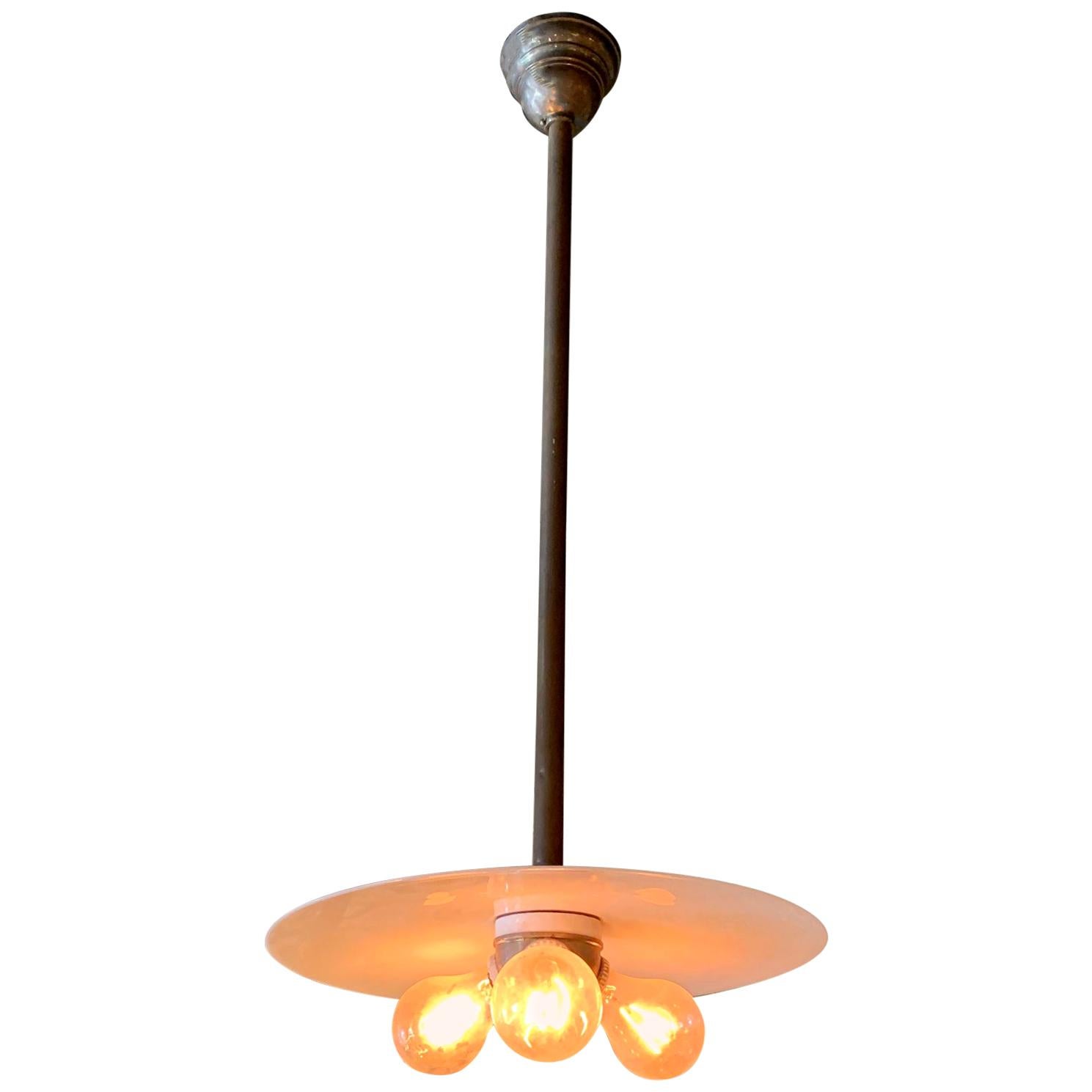 Industrial 3 Bulb Milk Glass Disc Pendant Light