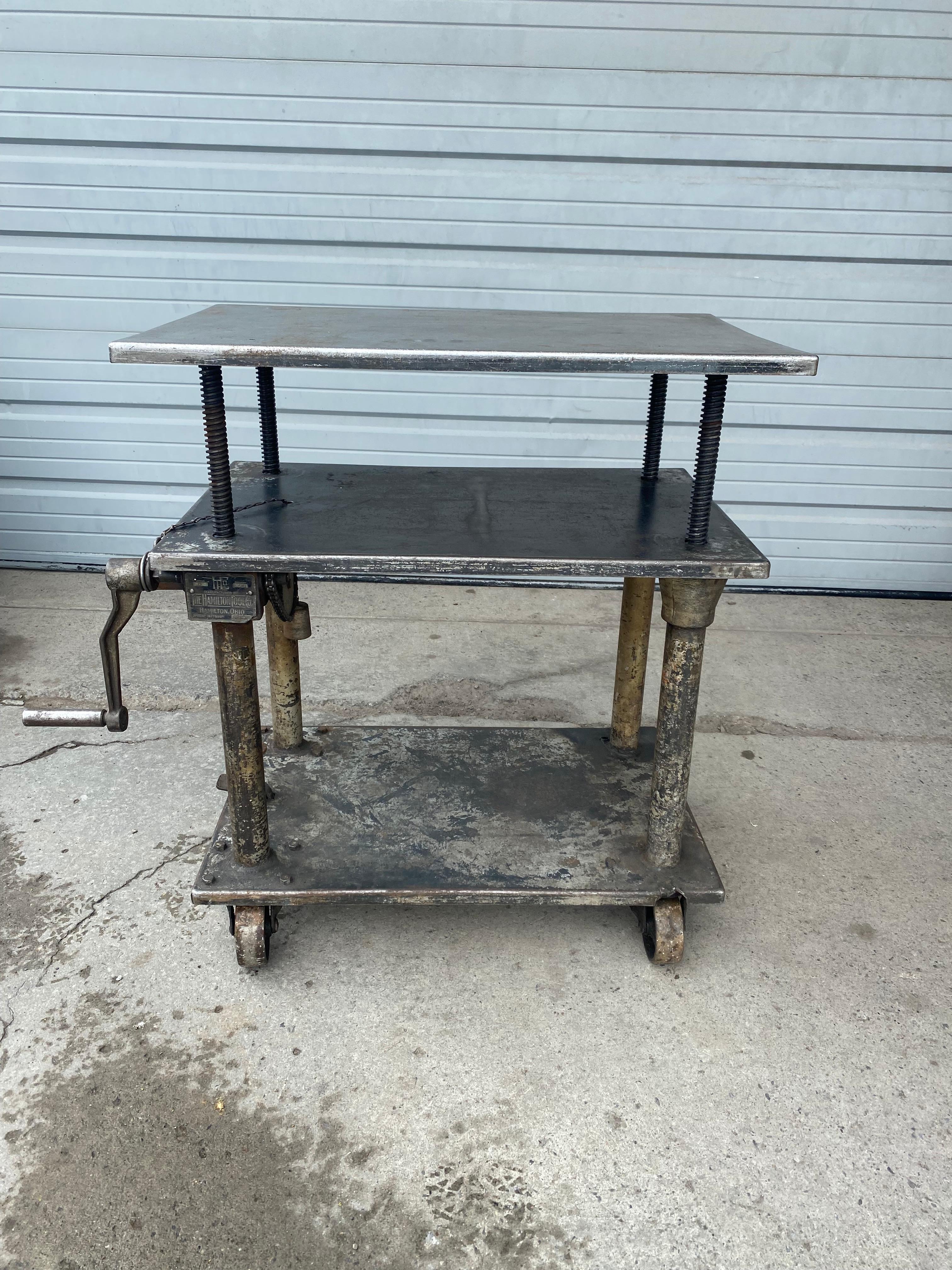American Industrial 3-Tiered Chain Drive Adjustable Steel Table / Bar Cart/ Factory Lift