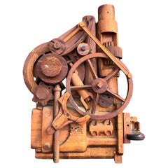 Vintage Industrial 3D Carved Wood Sculptural Display