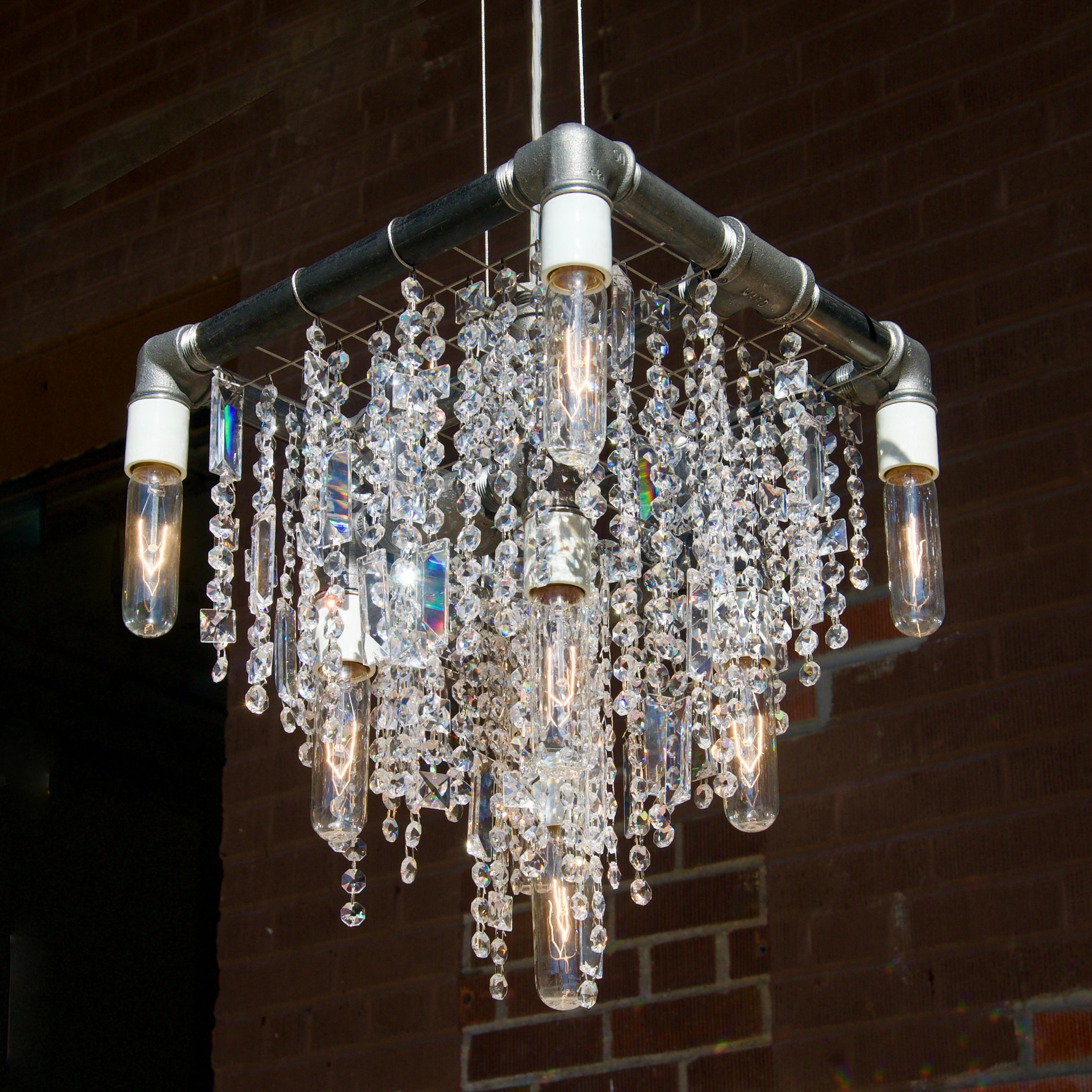 Post-Modern Industrial 9 Bulb Compact Pendant Chandelier by Michael McHale For Sale