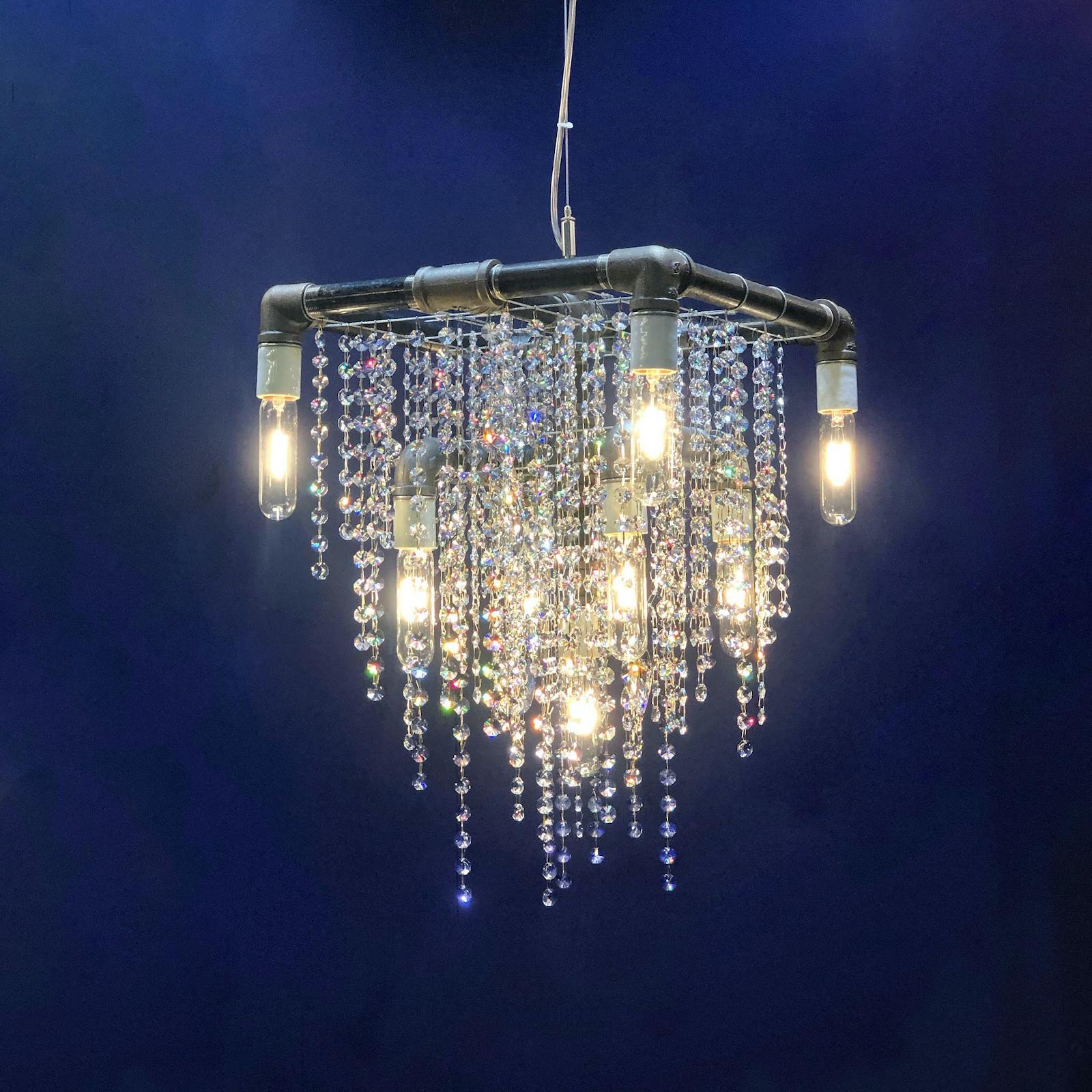 Industrial 9 Bulb Compact Pendant Chandelier by Michael McHale In New Condition For Sale In Geneve, CH