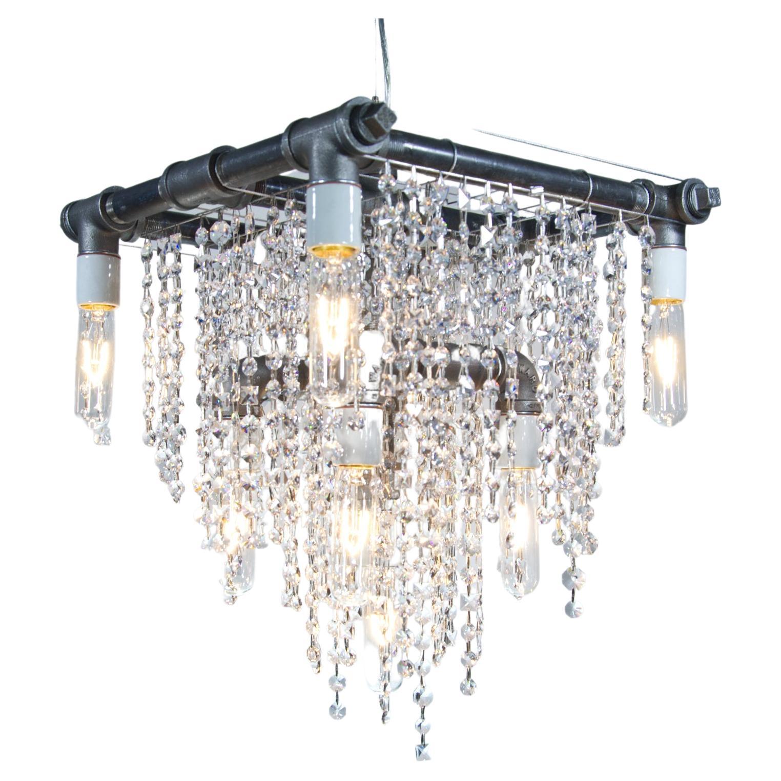 Industrial 9 Bulb Compact Pendant Chandelier by Michael McHale For Sale