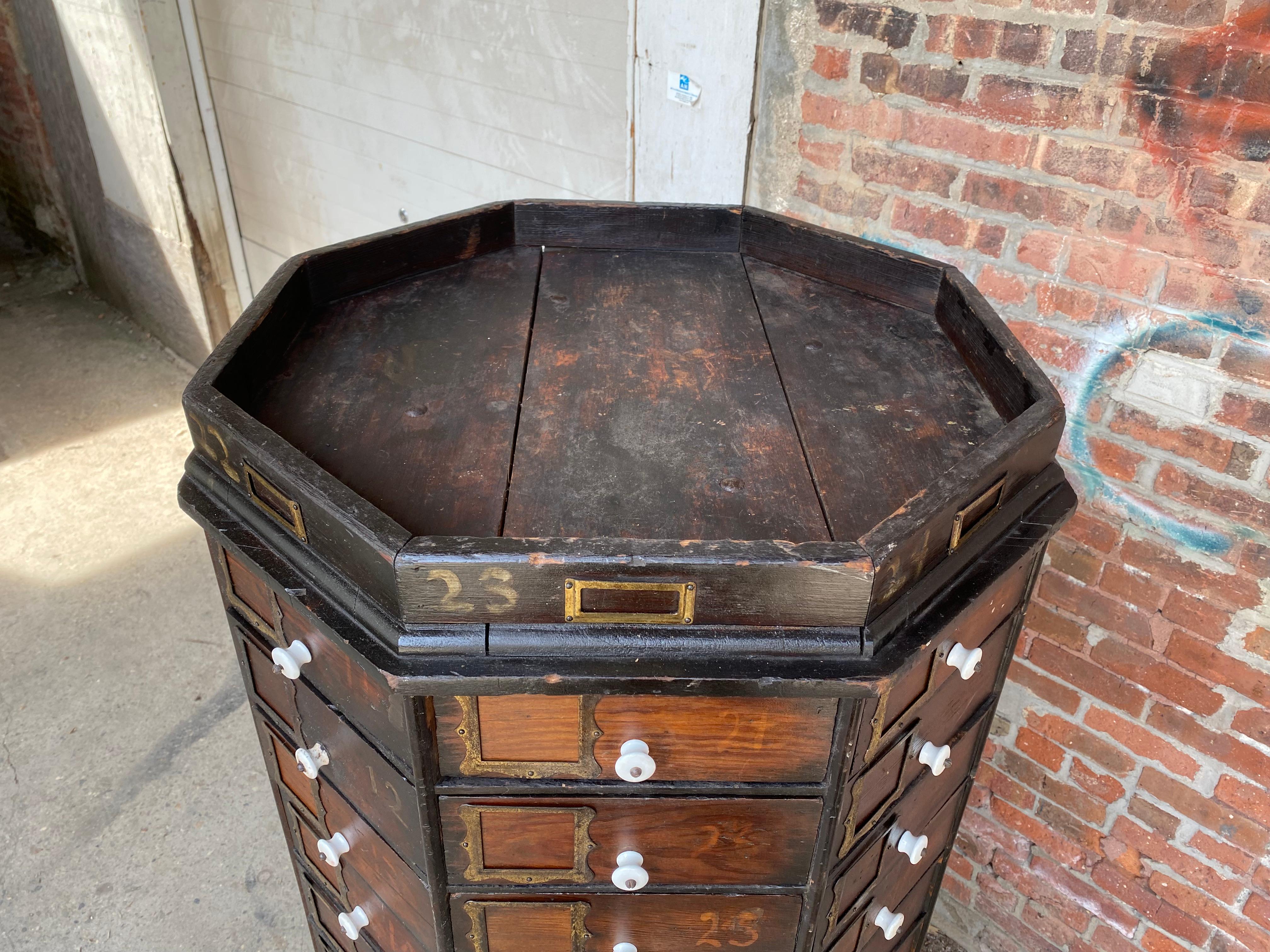 Industrial 98 Drawer Revolving Hardware Cabinet In Good Condition For Sale In Garnerville, NY