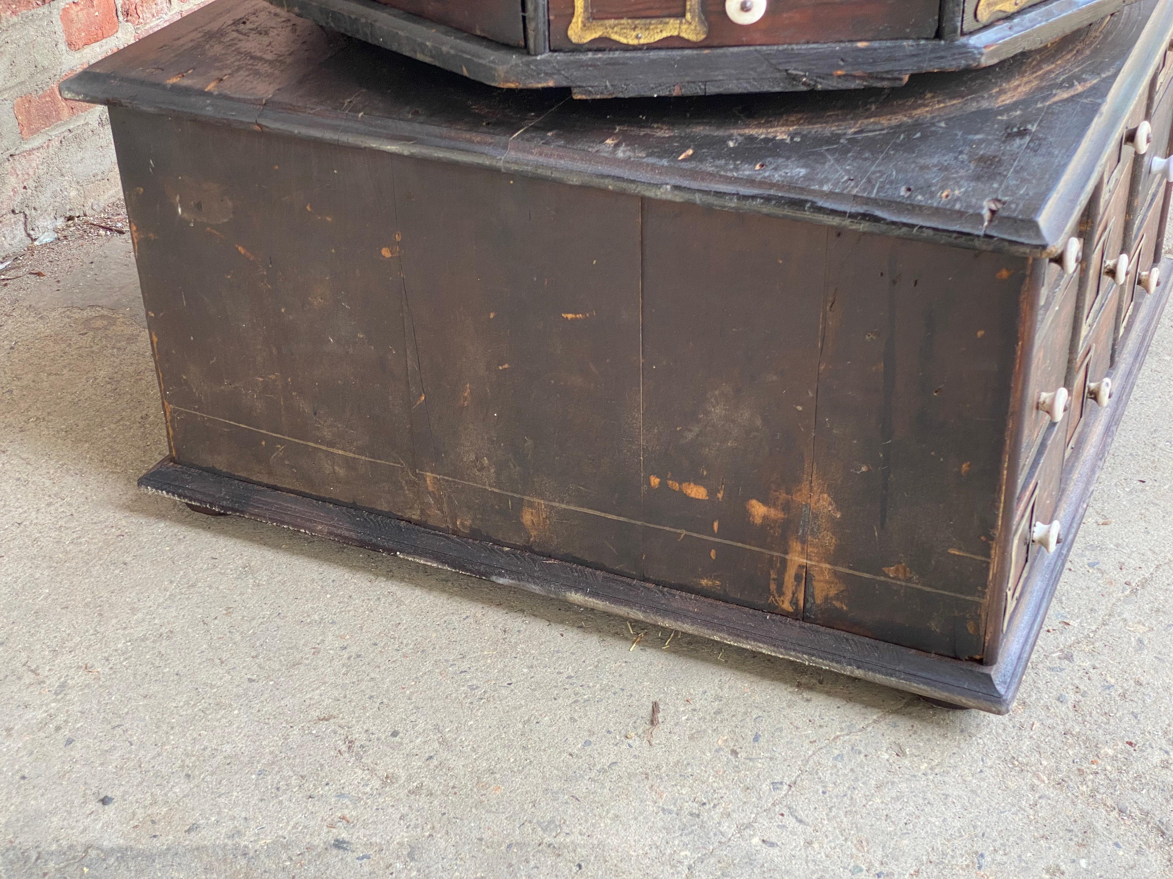 19th Century Industrial 98 Drawer Revolving Hardware Cabinet For Sale