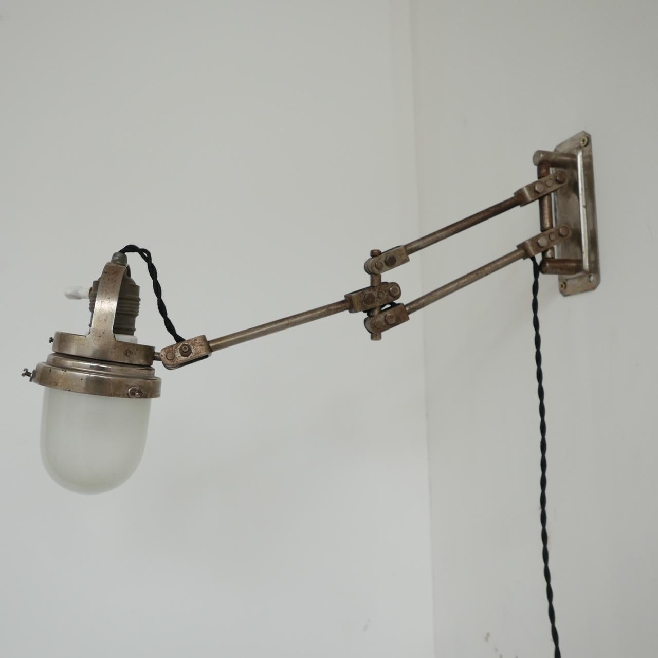 Industrial Adjustable Metal and Glass French Wall Light For Sale 7