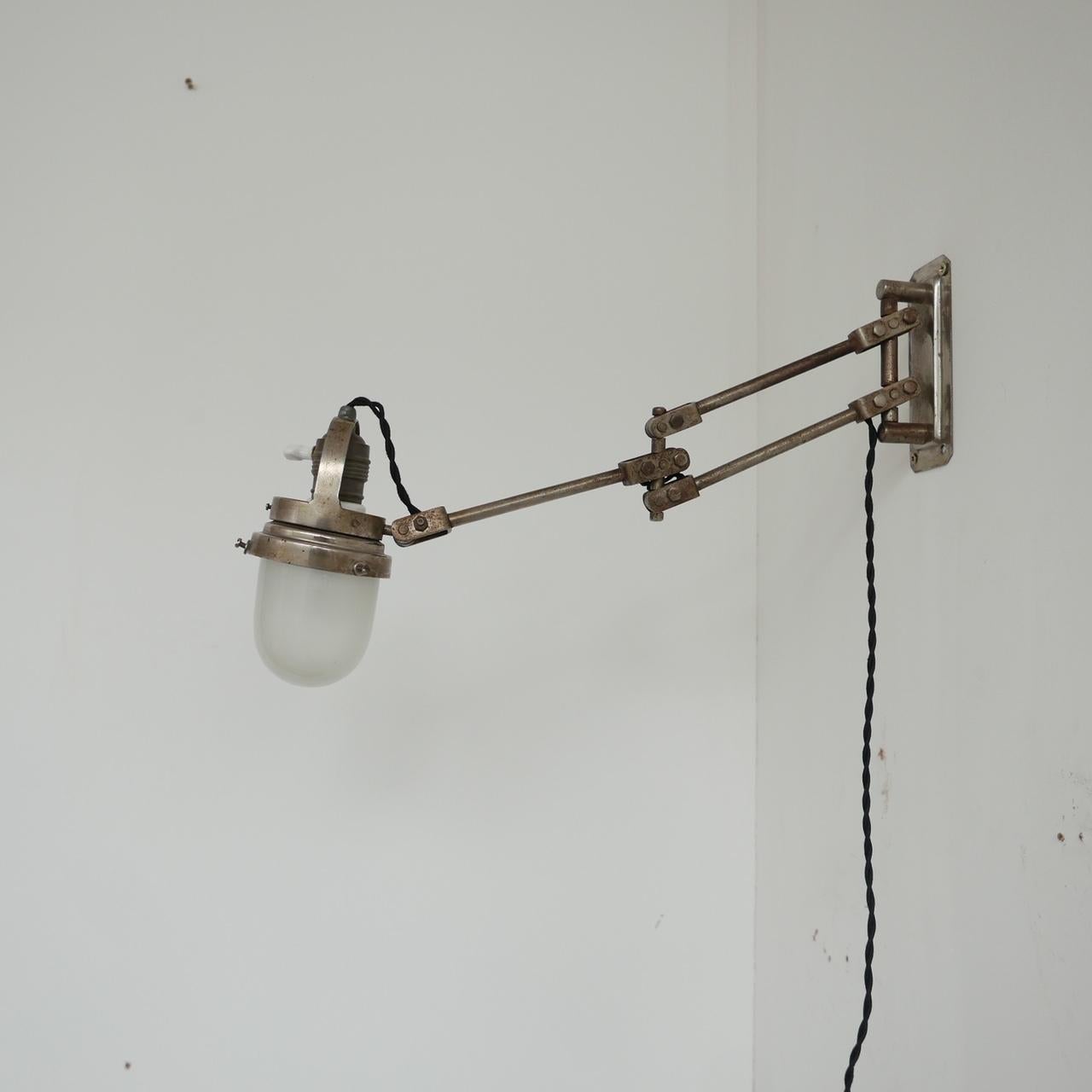 Industrial Adjustable Metal and Glass French Wall Light For Sale 8