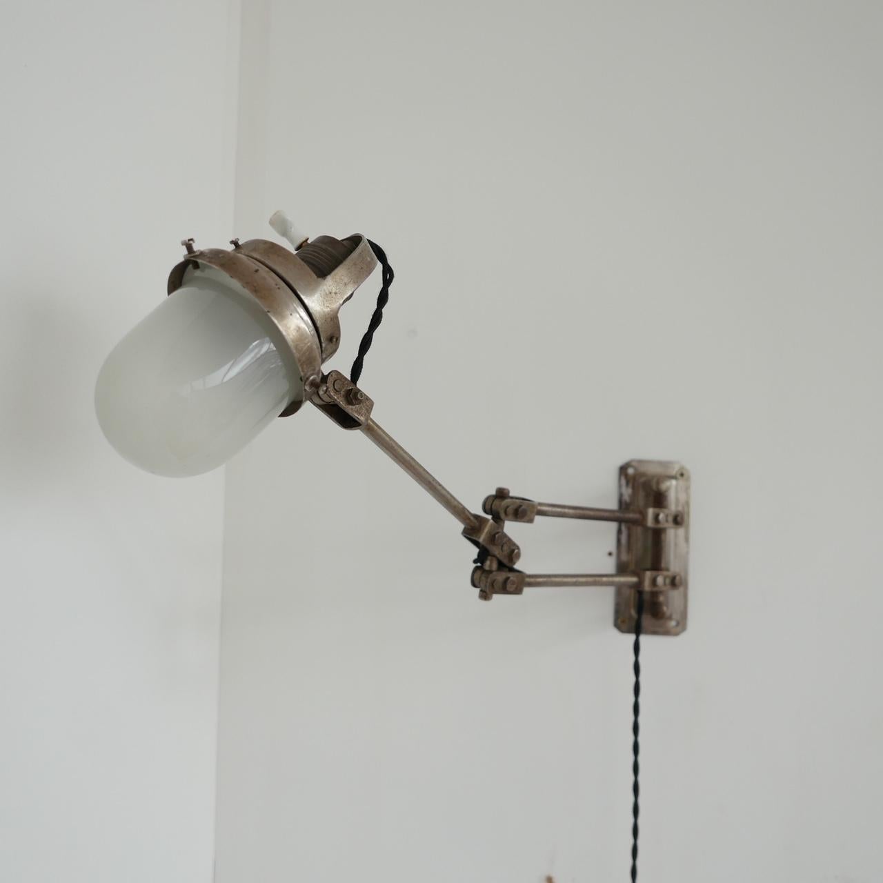 Industrial Adjustable Metal and Glass French Wall Light In Good Condition For Sale In London, GB