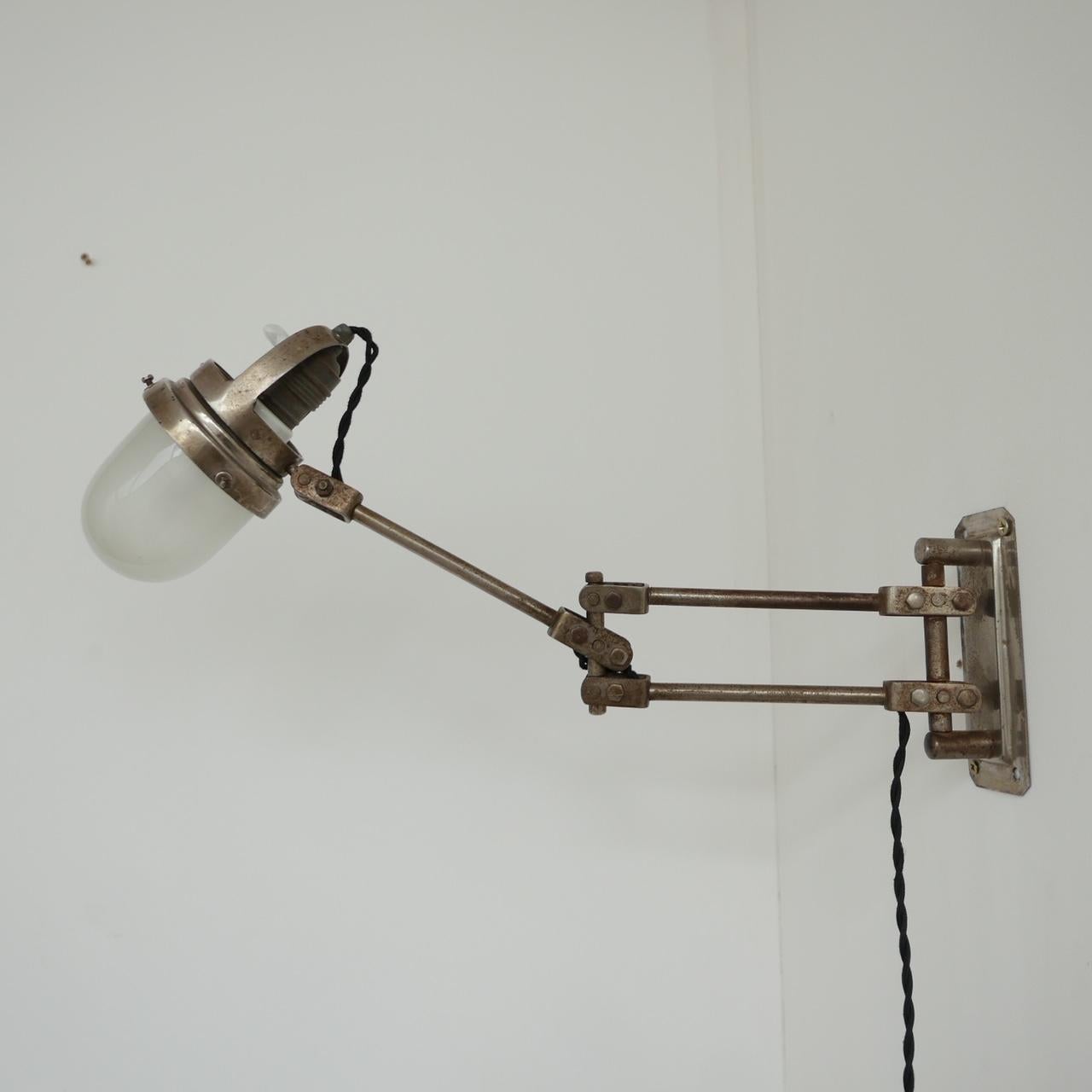 20th Century Industrial Adjustable Metal and Glass French Wall Light For Sale