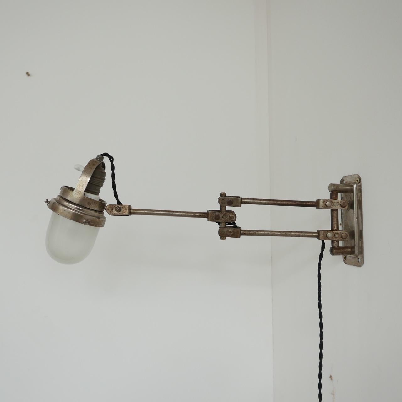 Industrial Adjustable Metal and Glass French Wall Light For Sale 5