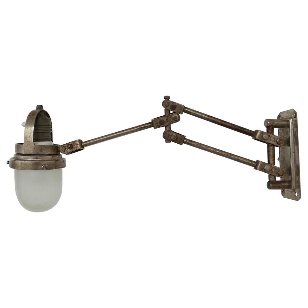 Industrial Adjustable Metal and Glass French Wall Light For Sale