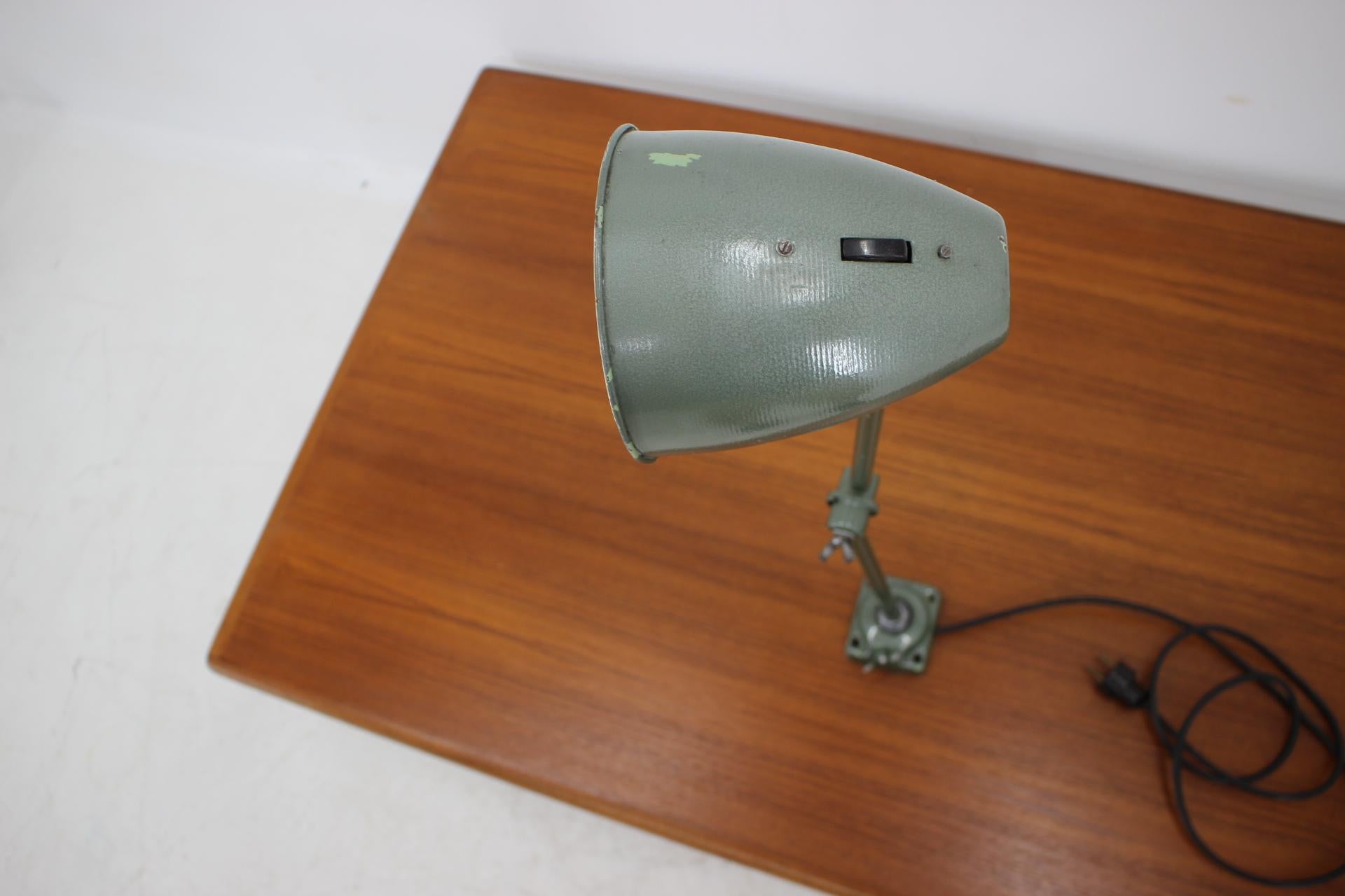 Czech Industrial Adjustable Metal Table Lamp with Patina, 1950s