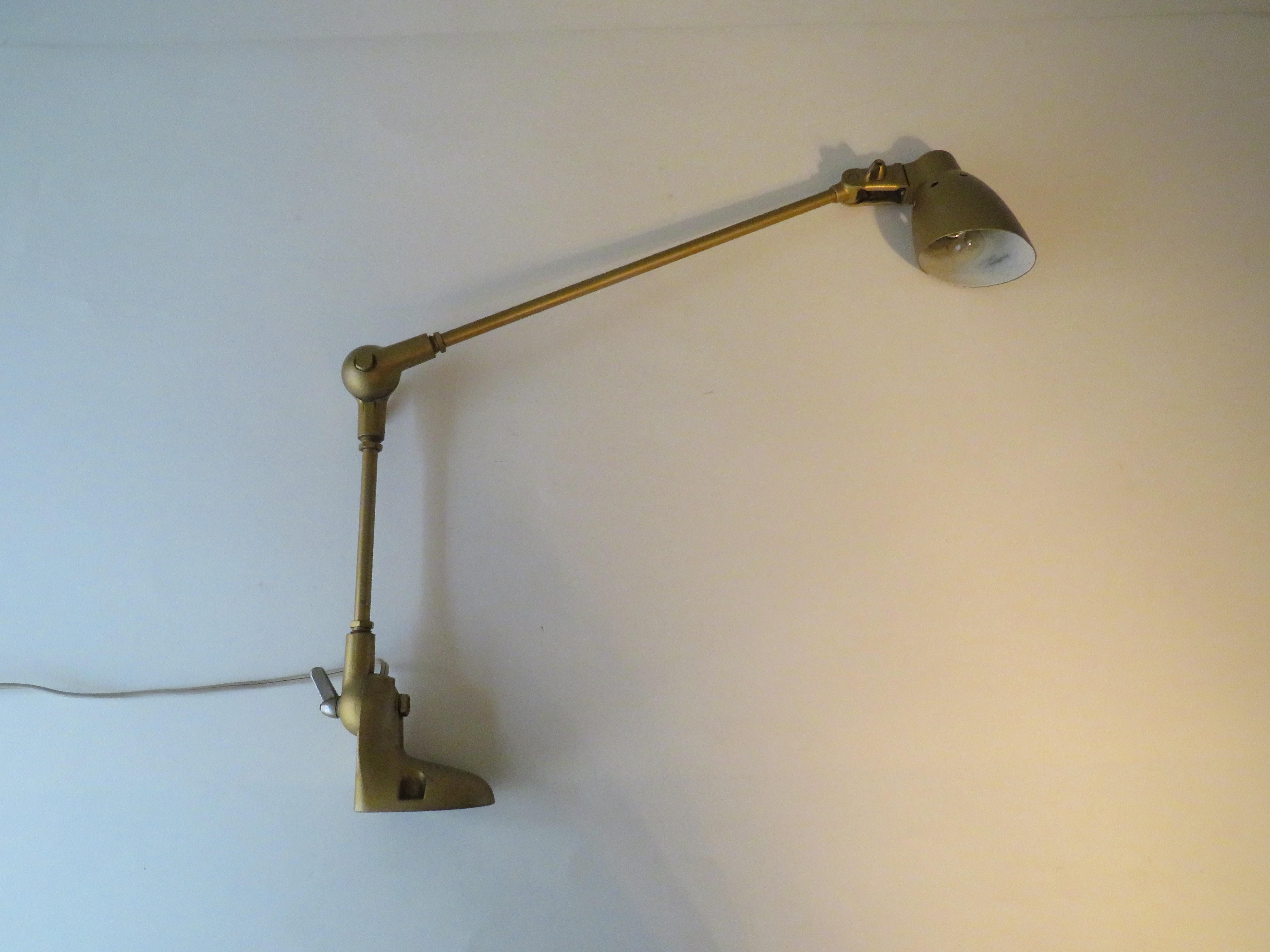 Industrial Adjustable Worktop or Wall Lamp by Pfaff, Germany, 1950s In Good Condition For Sale In Herentals, BE