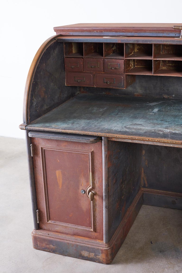 Industrial Age Steel Roll Top Desk by Art Metal at 1stDibs