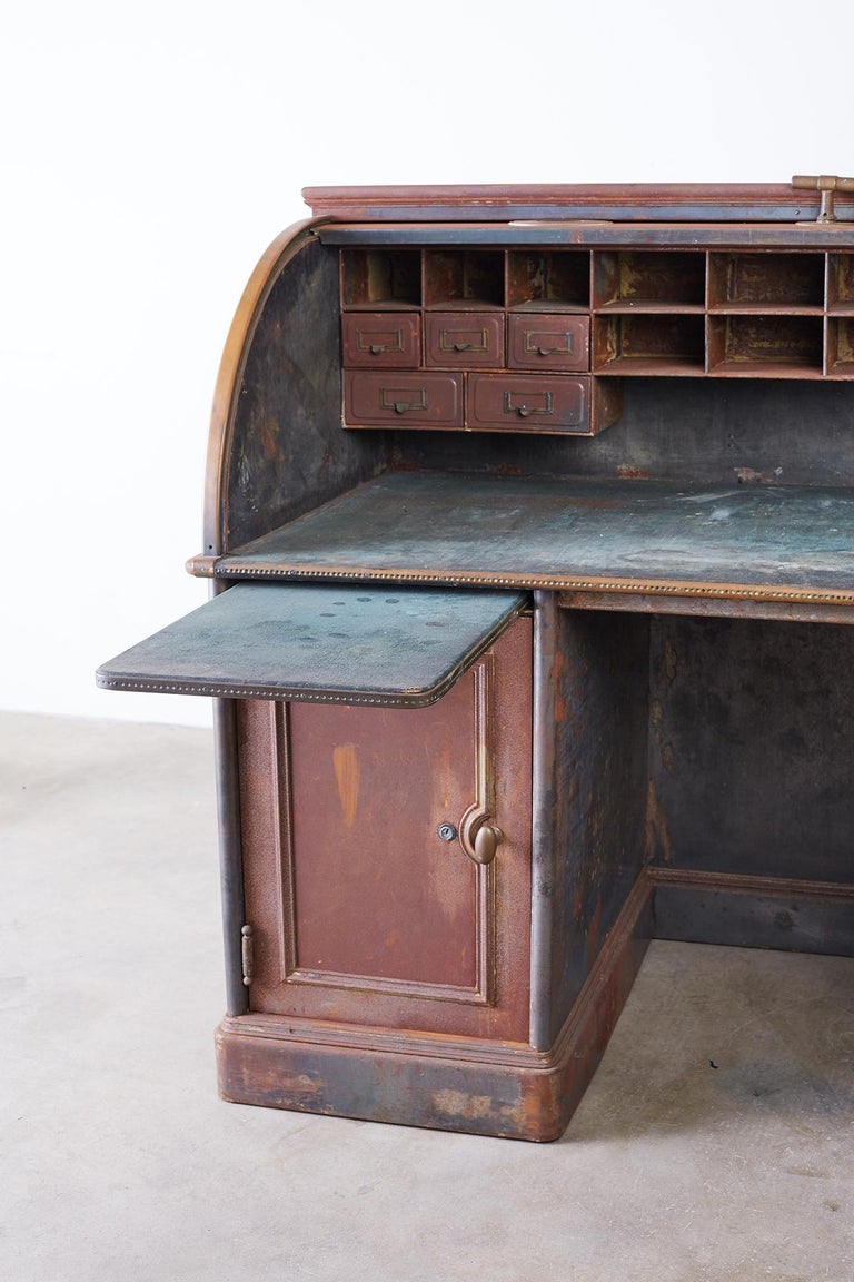 Industrial Age Steel Roll Top Desk by Art Metal at 1stDibs