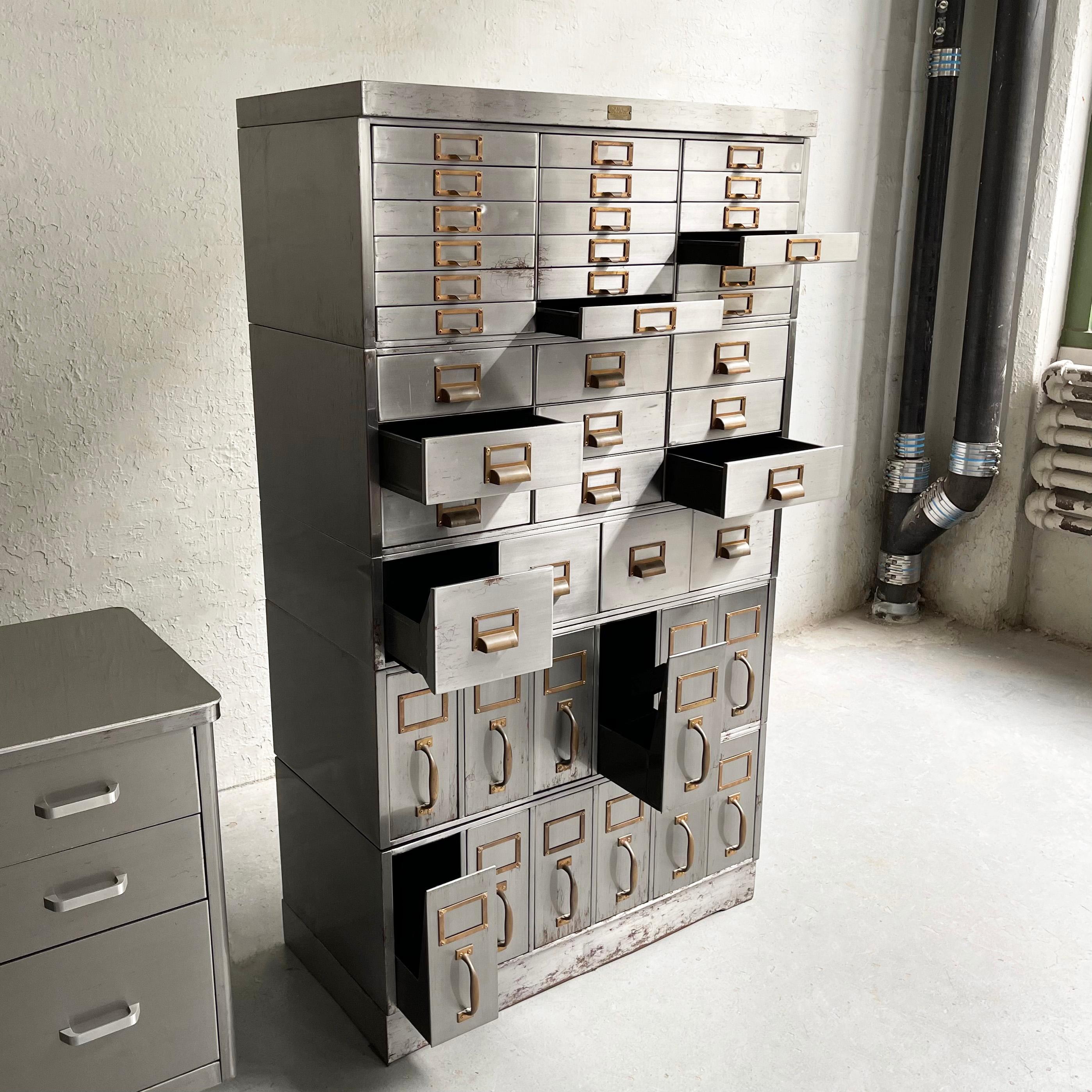 Brass Industrial Allsteel Tall Multiple Drawer Filing Cabinet