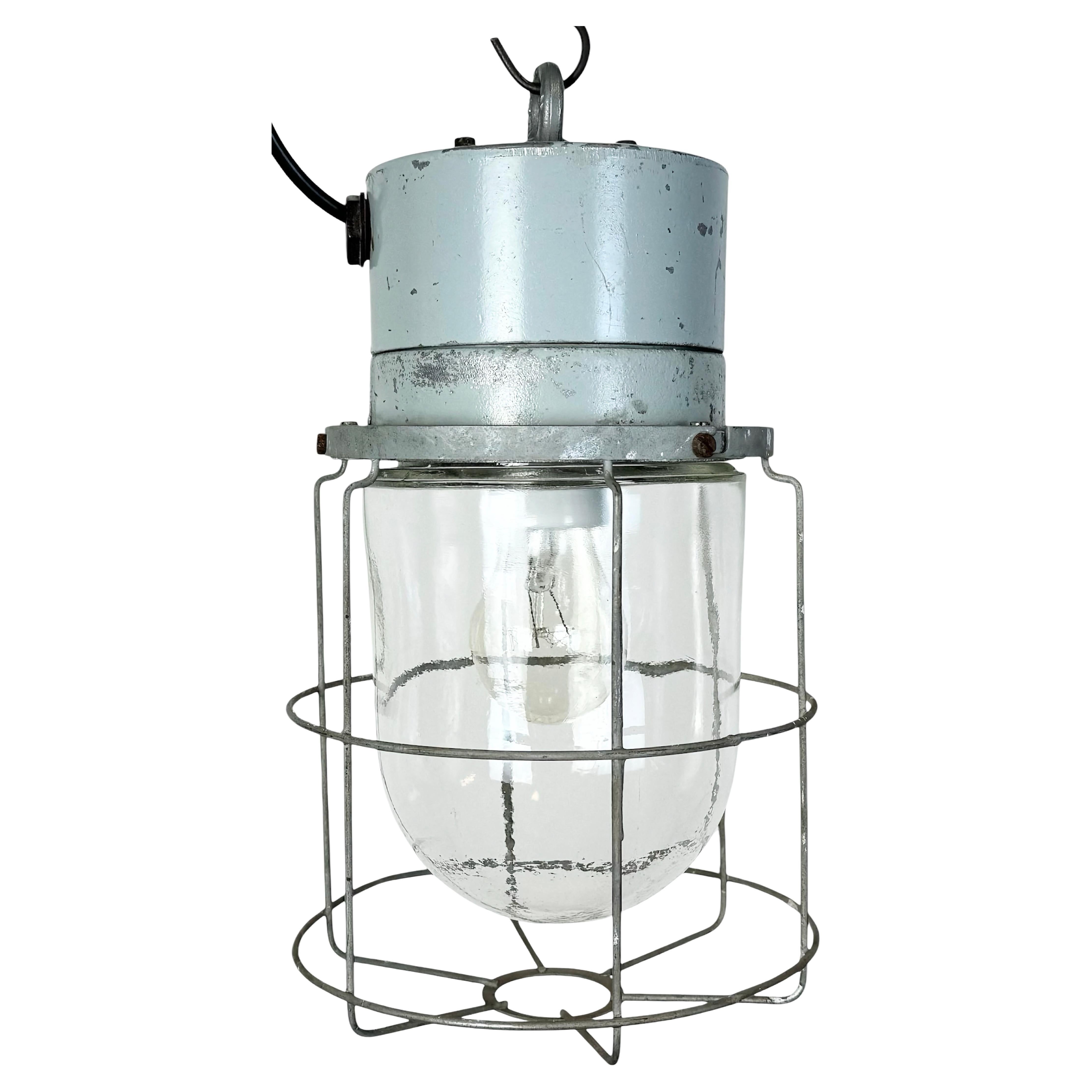 Industrial Aluminium Cage Light with Clear Glass from Elektrosvit, 1970s