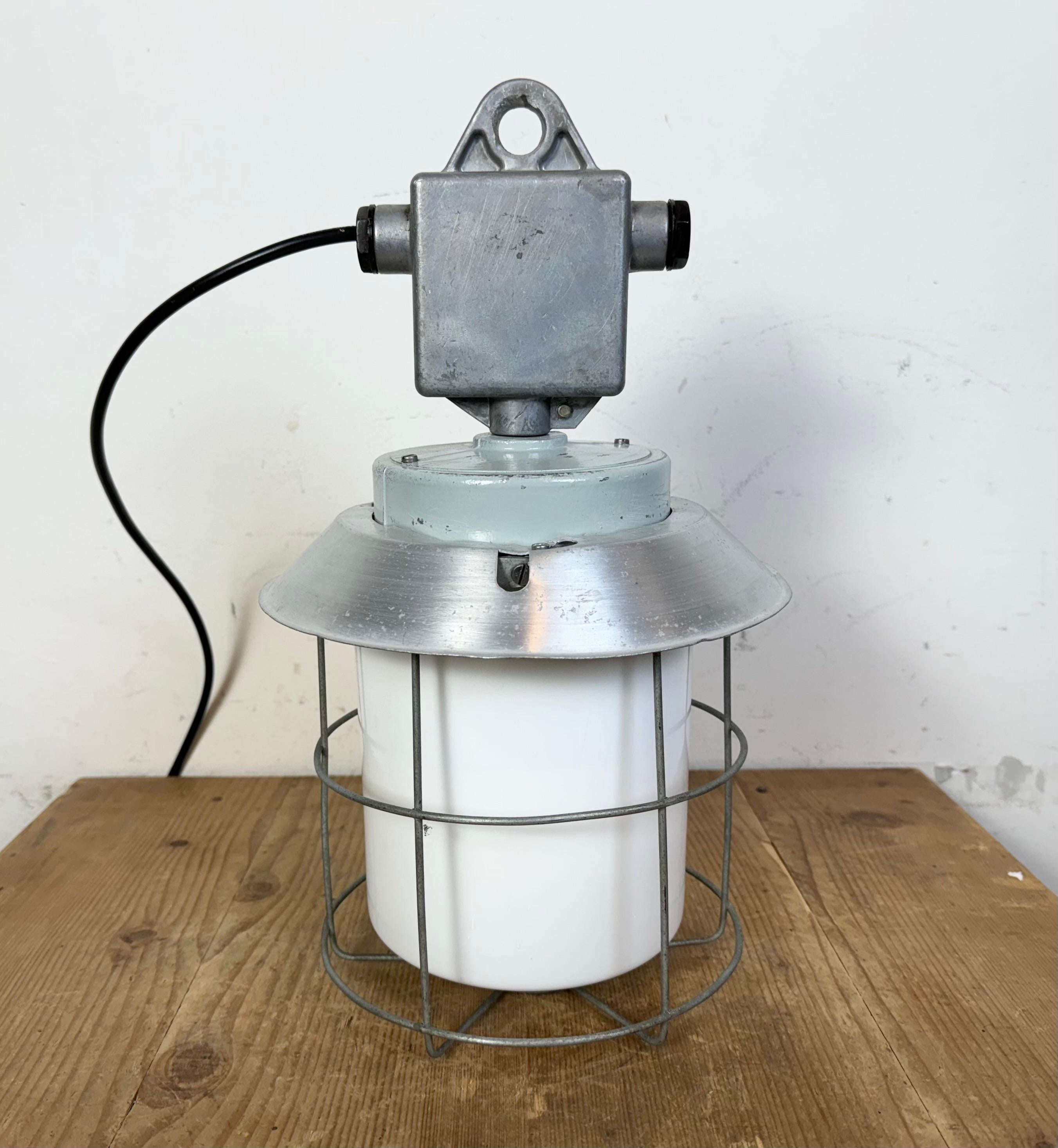 Industrial Aluminium Cage Light with Milk Glass from Elektrosvit, 1970s For Sale 6