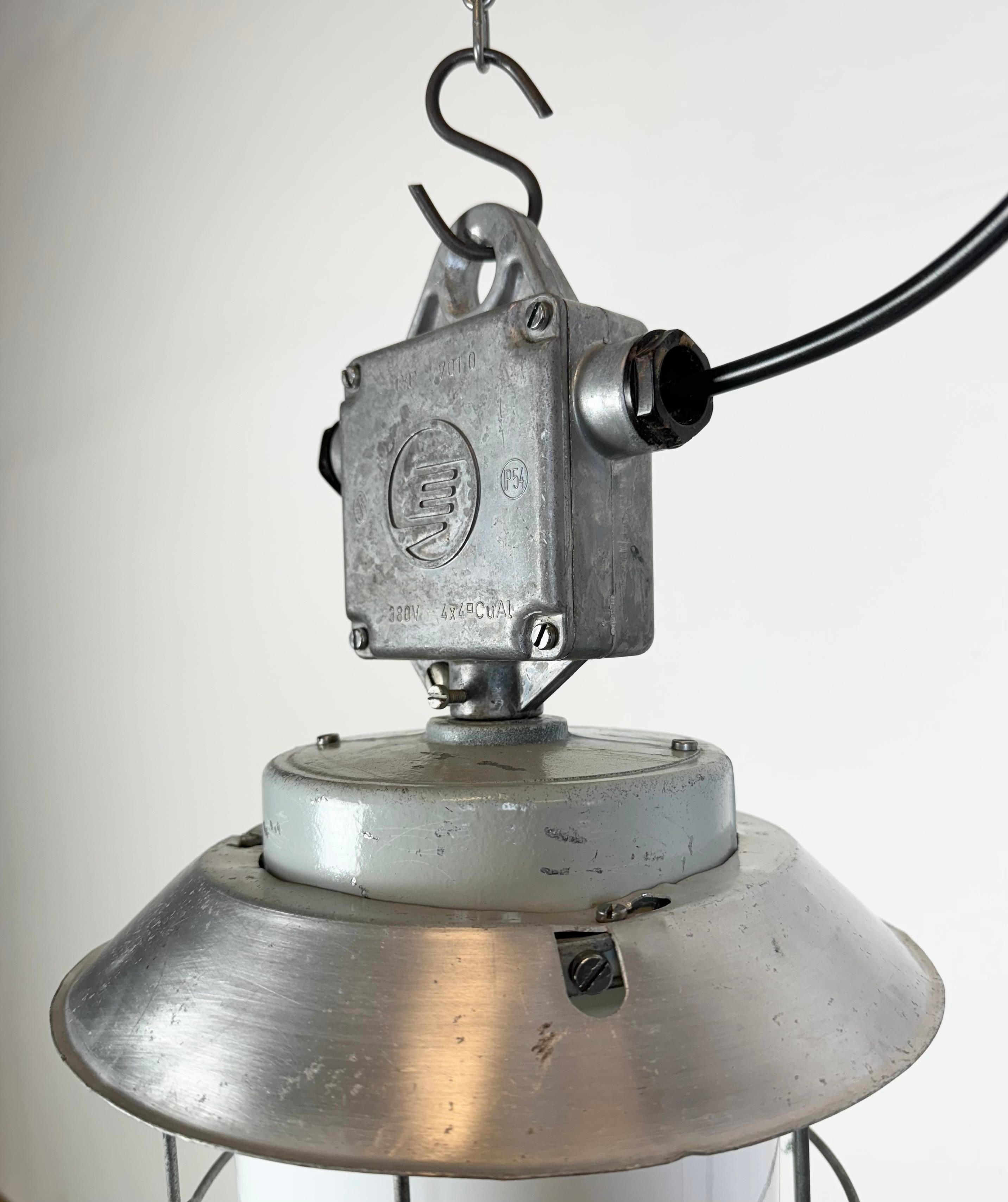 Industrial Aluminium Cage Light with Milk Glass from Elektrosvit, 1970s For Sale 7