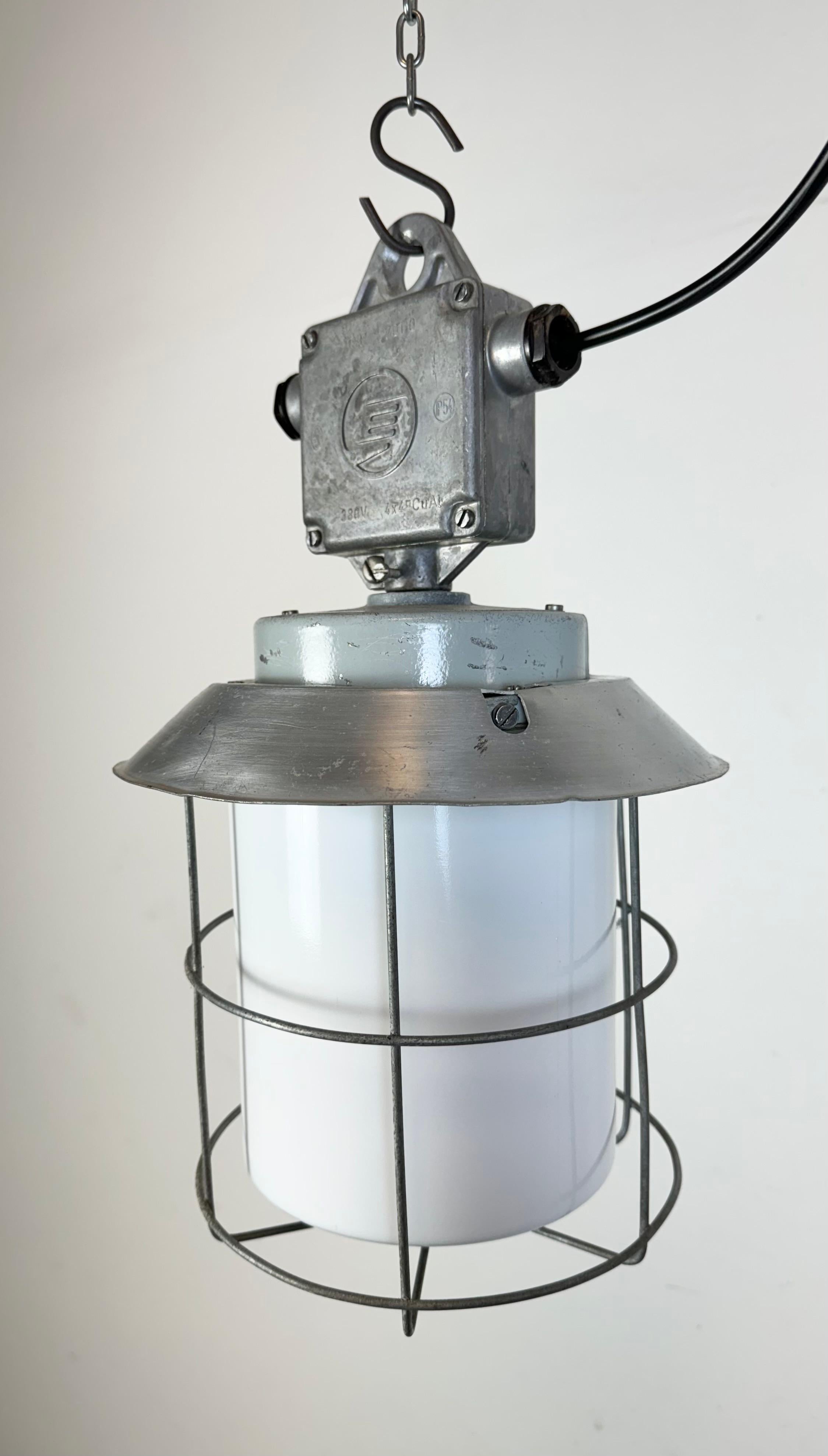 Industrial Aluminium Cage Light with Milk Glass from Elektrosvit, 1970s For Sale 8