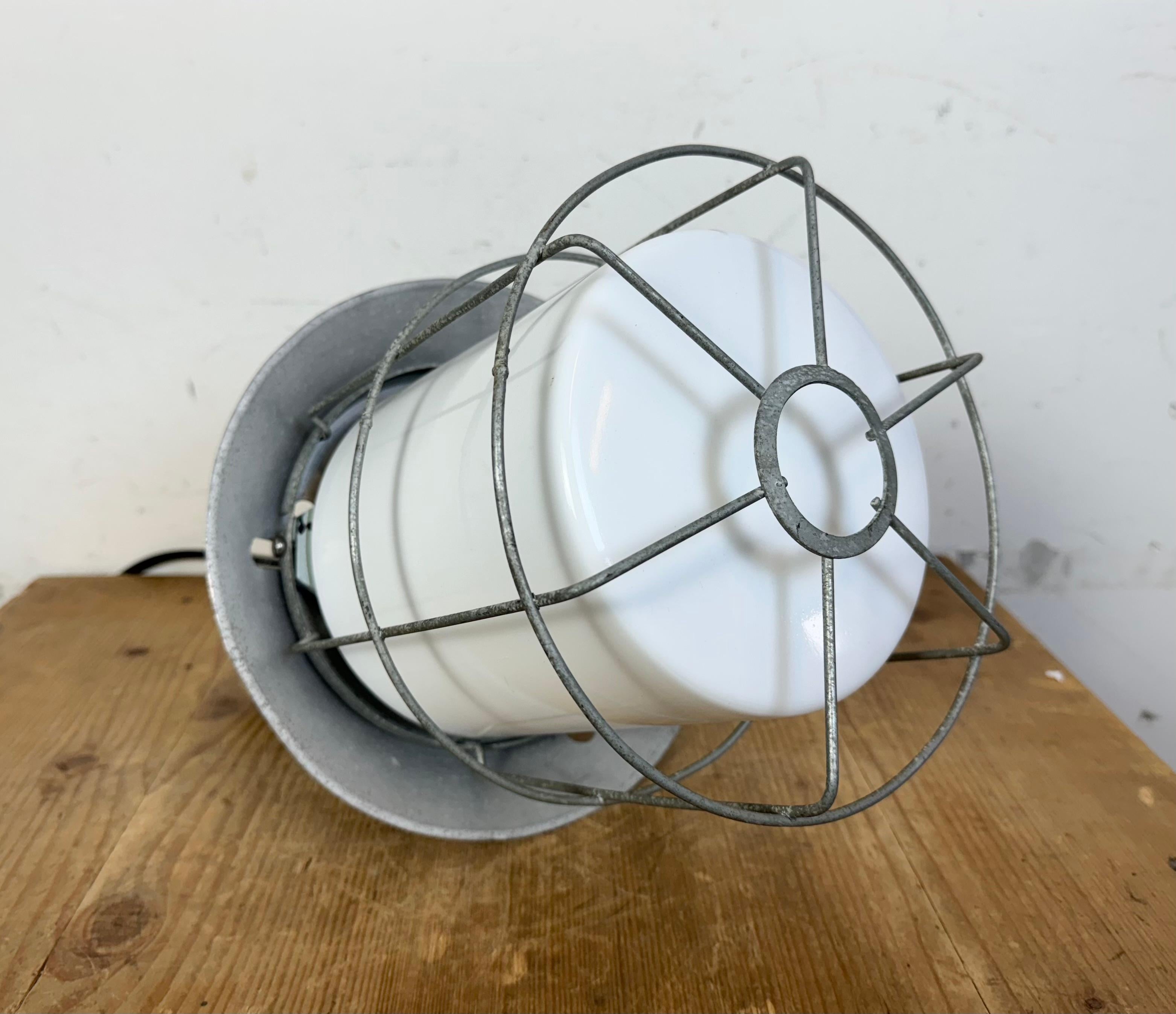Industrial Aluminium Cage Light with Milk Glass from Elektrosvit, 1970s For Sale 9