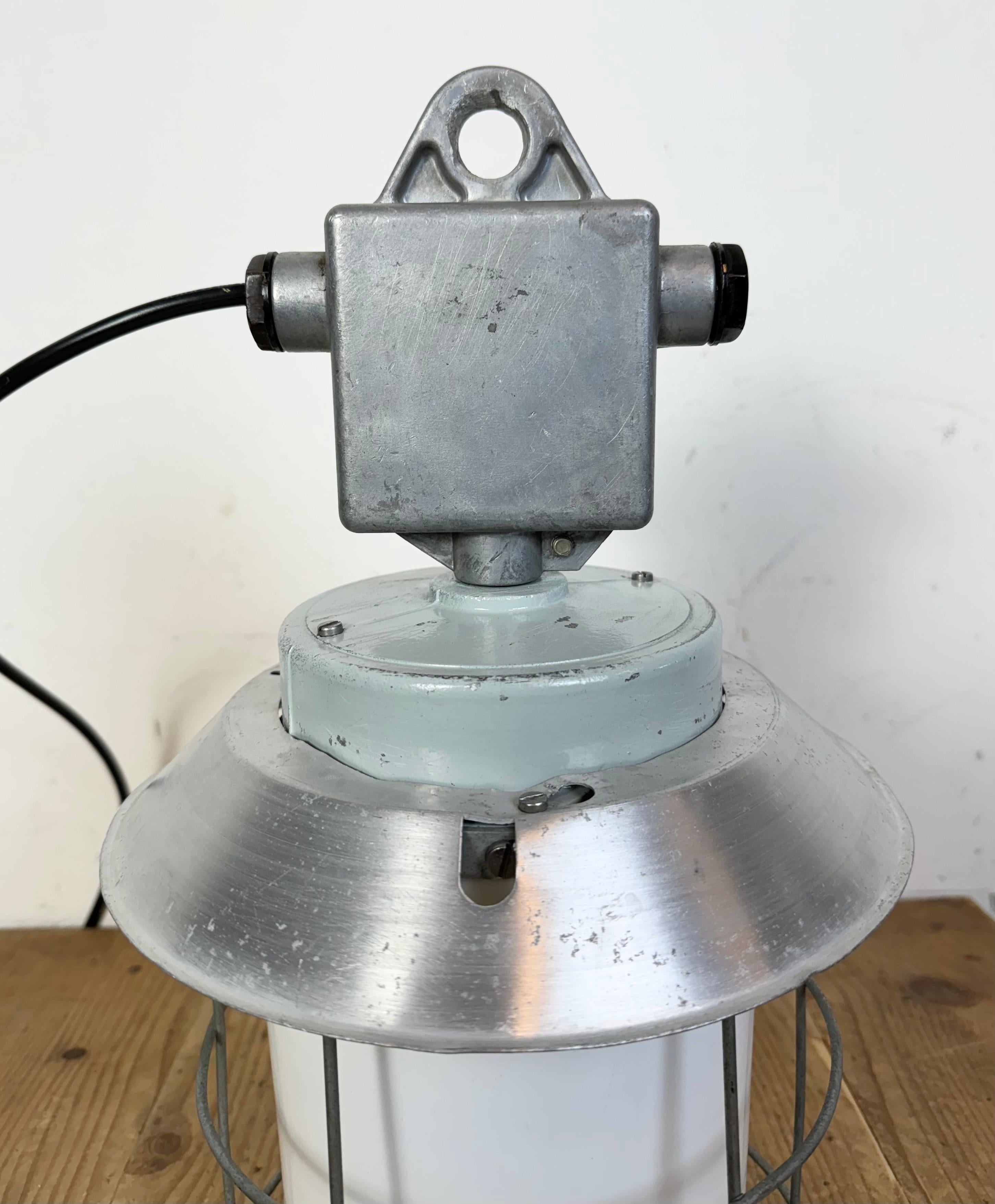 Industrial Aluminium Cage Light with Milk Glass from Elektrosvit, 1970s For Sale 9