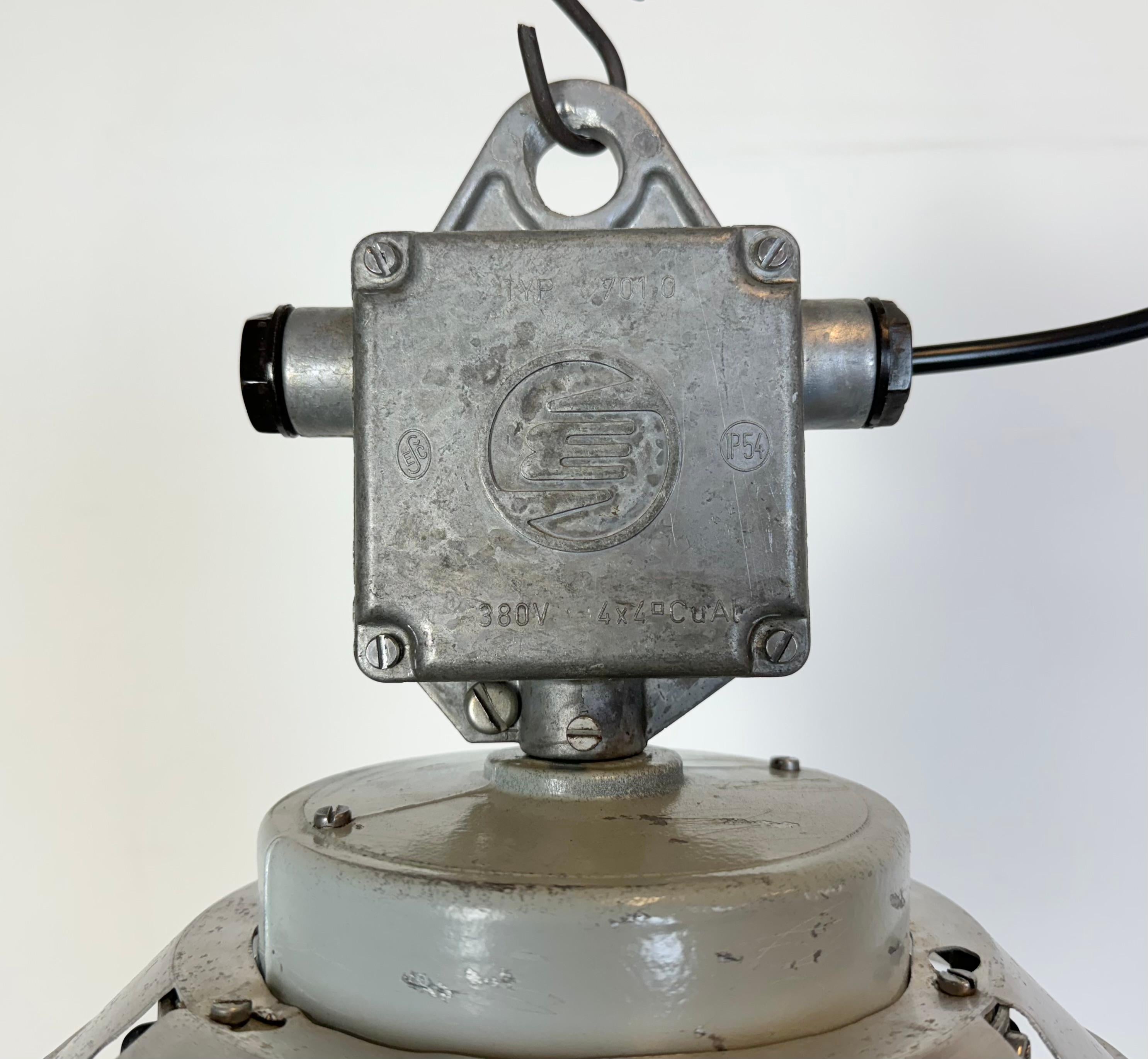 Late 20th Century Industrial Aluminium Cage Light with Milk Glass from Elektrosvit, 1970s For Sale