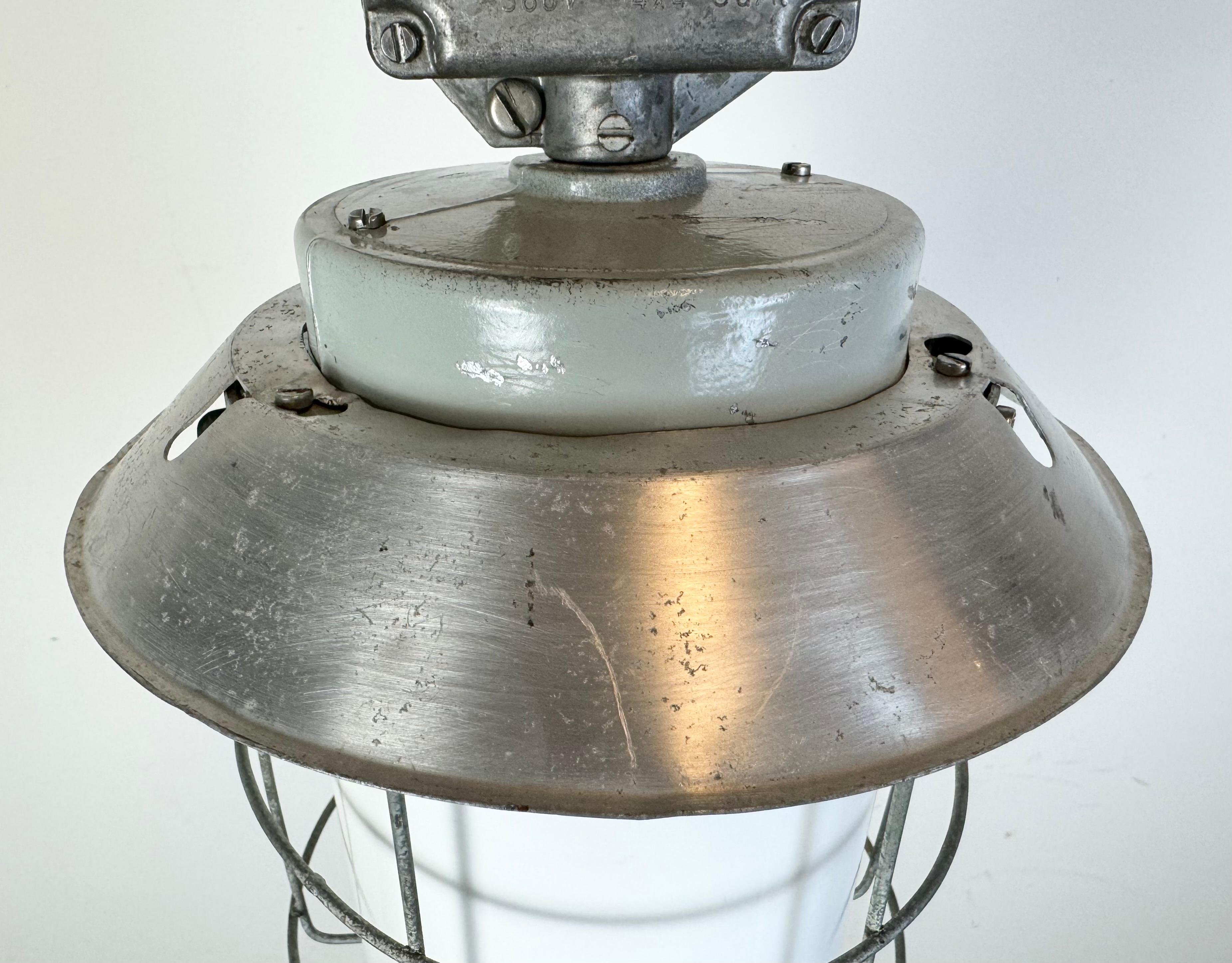 Industrial Aluminium Cage Light with Milk Glass from Elektrosvit, 1970s For Sale 2