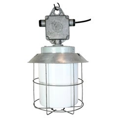 Vintage Industrial Aluminium Cage Light with Milk Glass from Elektrosvit, 1970s