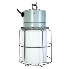 Industrial Aluminium Cage Light with Milk Glass from Elektrosvit, 1970s