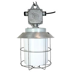 Industrial Aluminium Cage Light with Milk Glass from Elektrosvit, 1970s