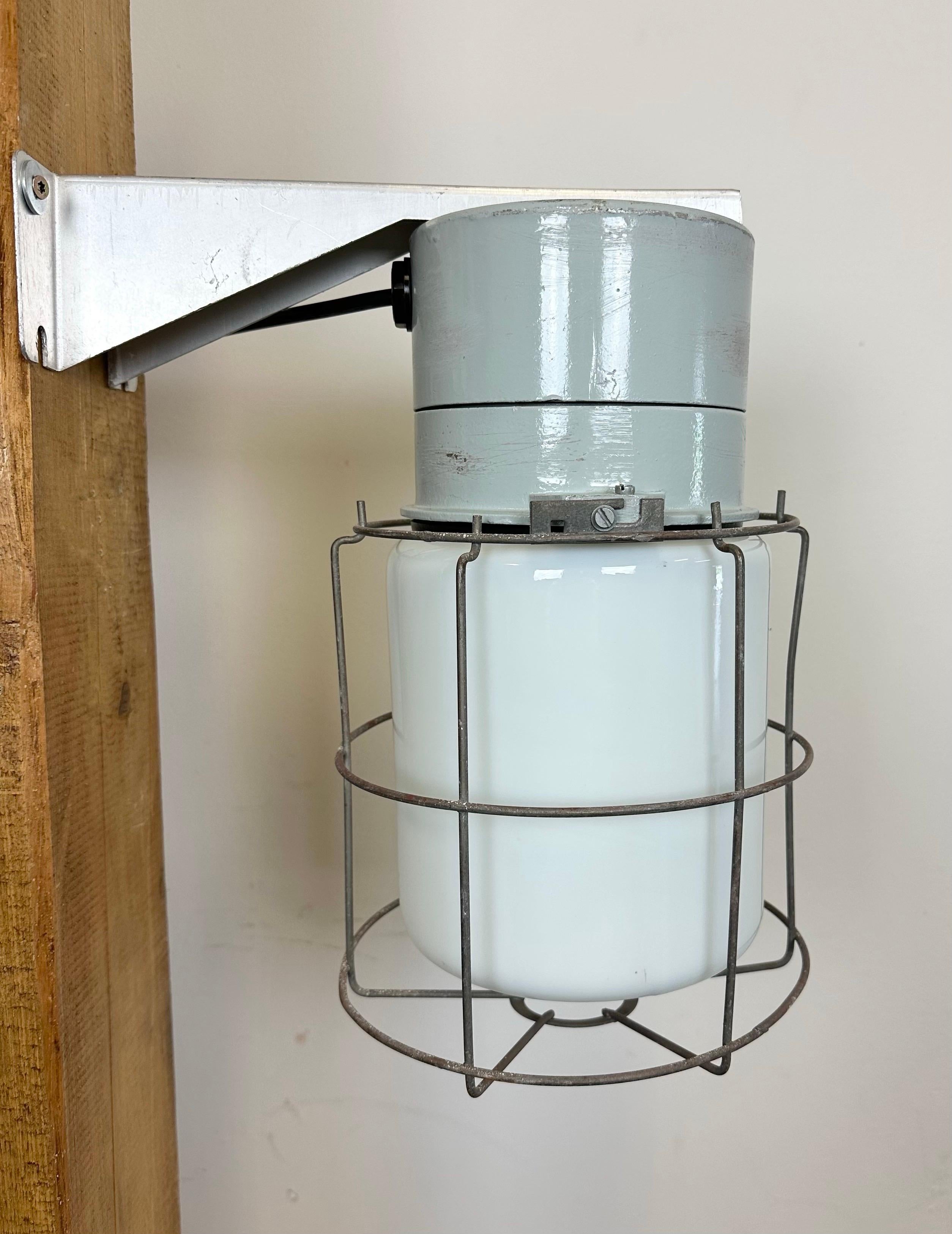 Industrial Aluminium Cage Wall Light with Milk Glass from Elektrosvit, 1970s For Sale 4