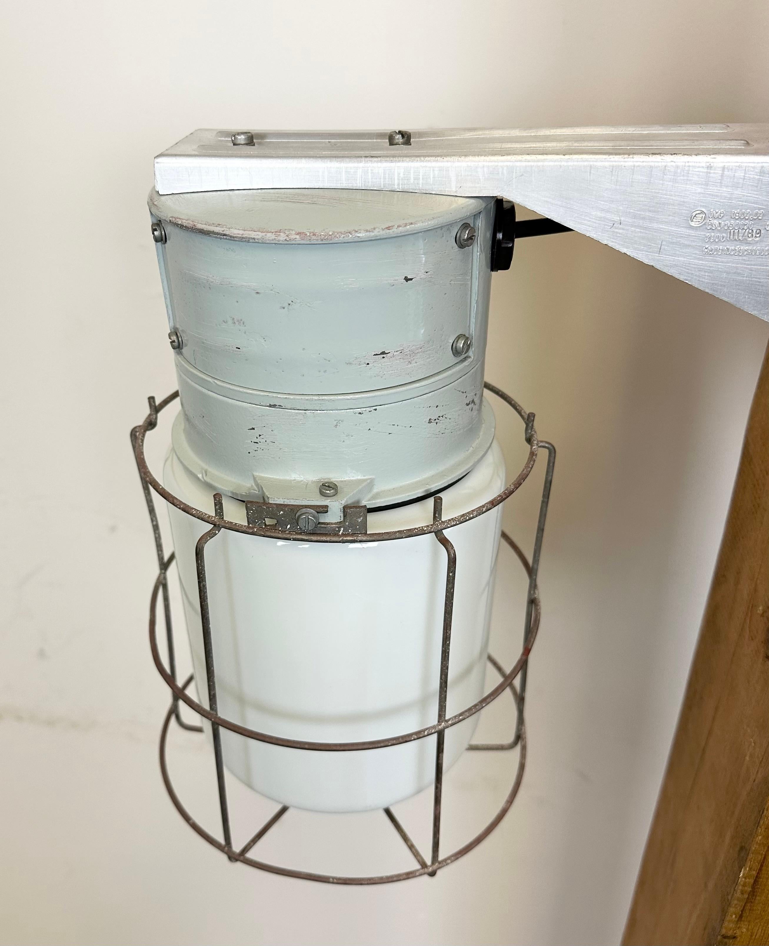 Aluminum Industrial Aluminium Cage Wall Light with Milk Glass from Elektrosvit, 1970s For Sale