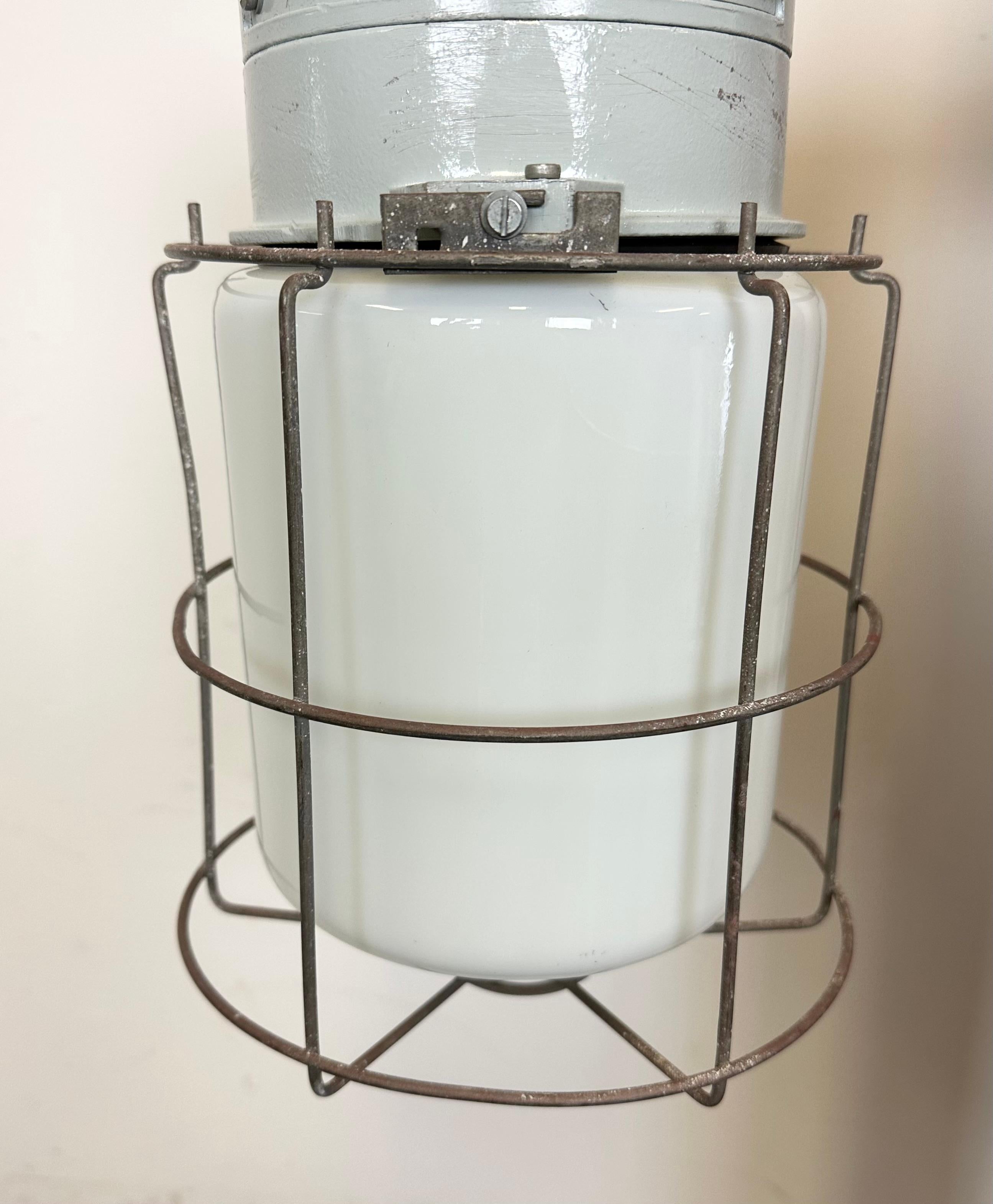 Industrial Aluminium Cage Wall Light with Milk Glass from Elektrosvit, 1970s For Sale 1