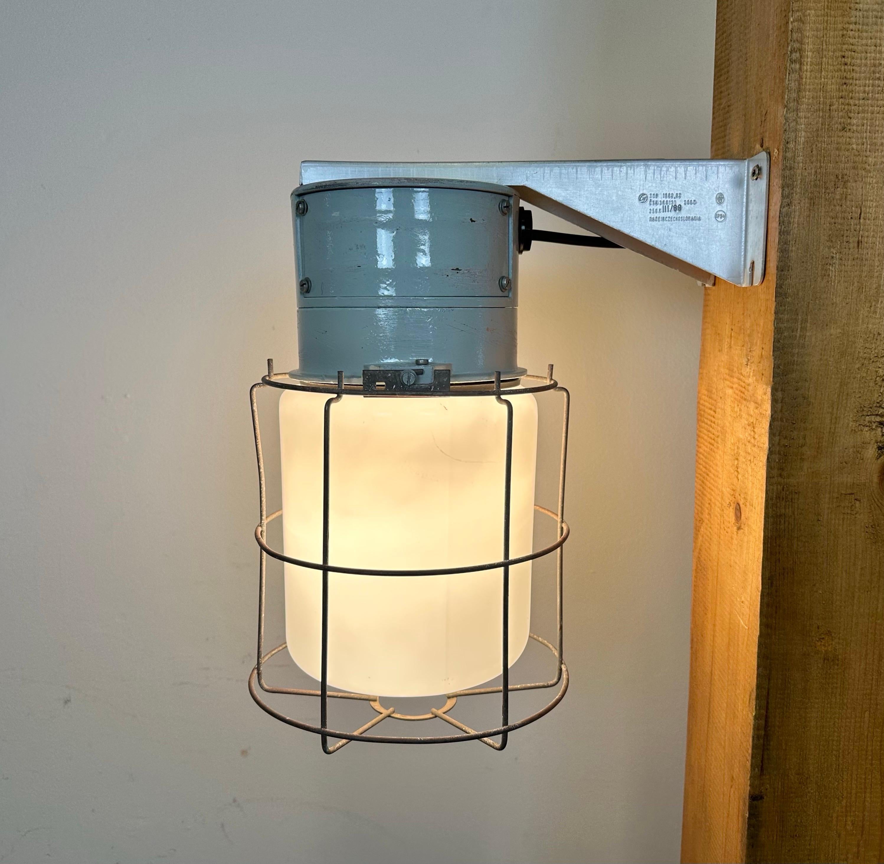 Industrial Aluminium Cage Wall Light with Milk Glass from Elektrosvit, 1970s For Sale 2