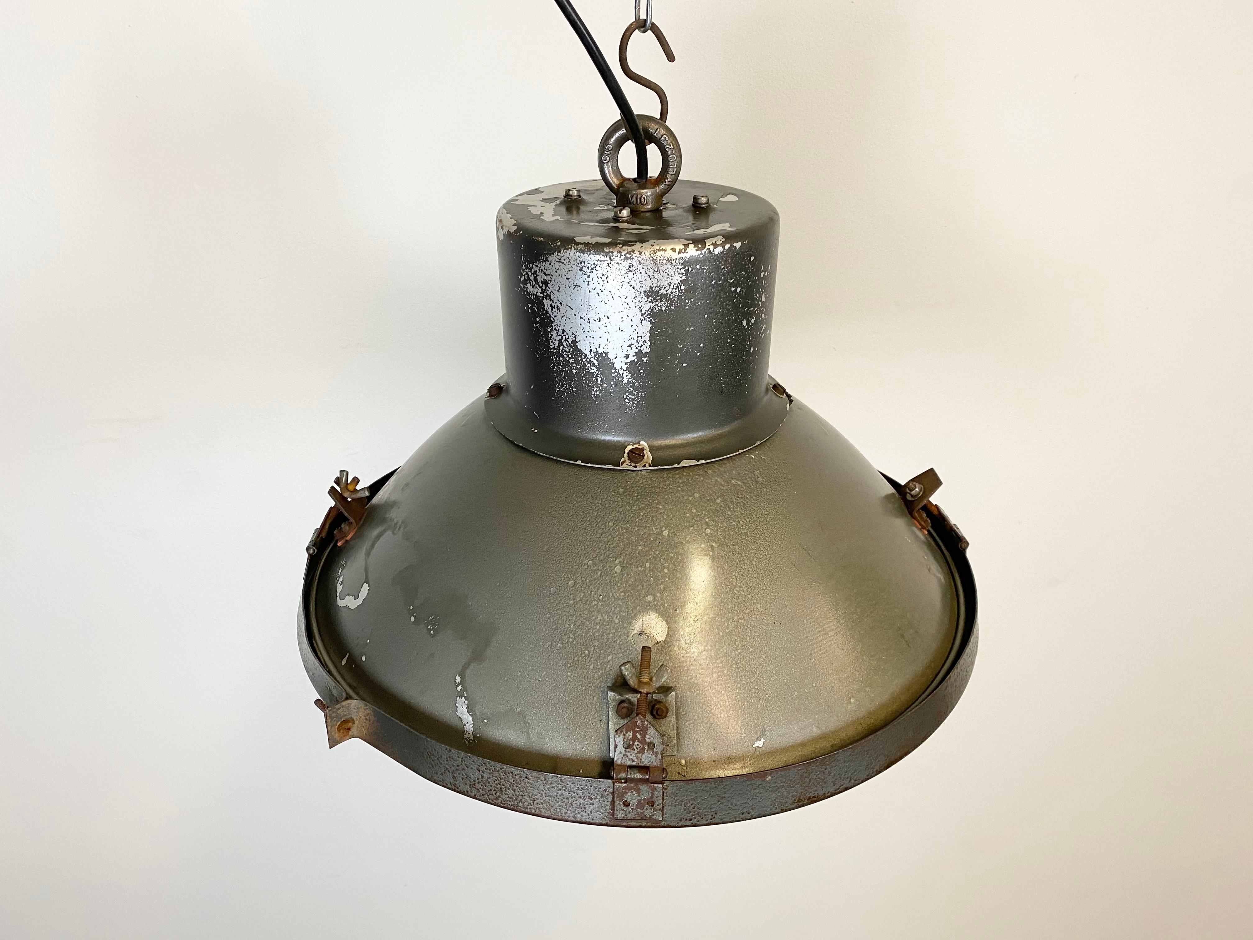 Czech Industrial Aluminum Factory Lamp with Glass Cover, 1960s For Sale