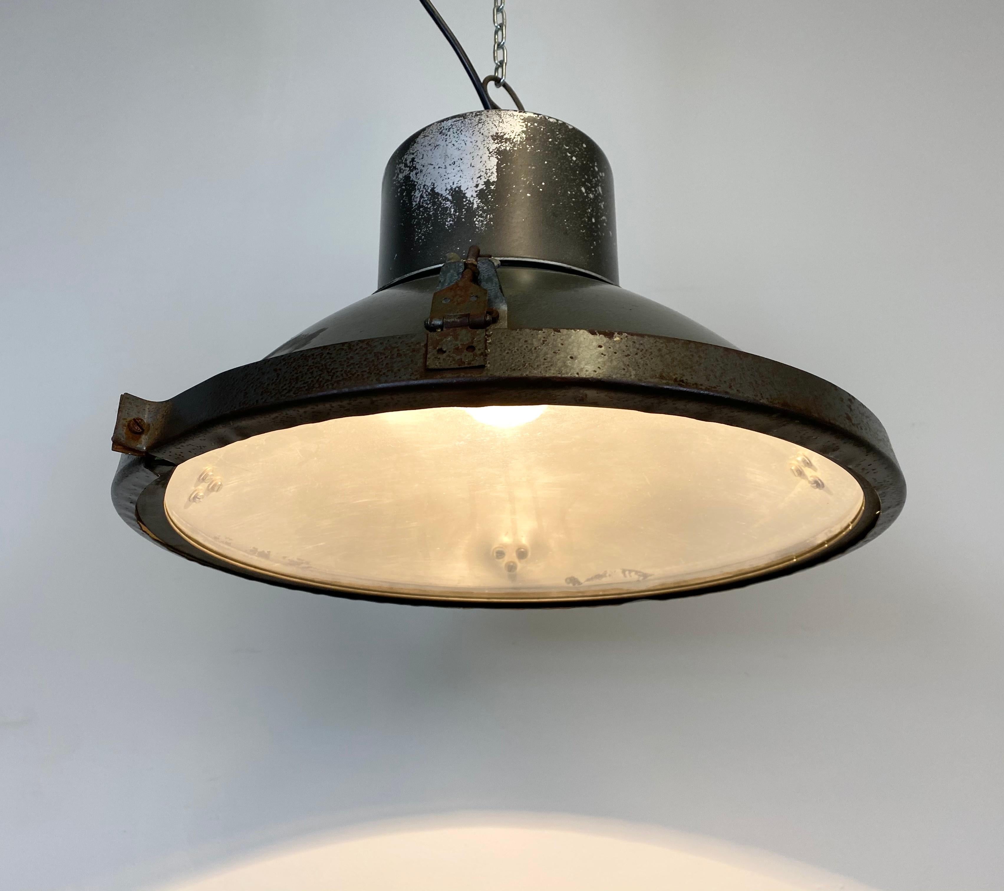 Industrial Aluminum Factory Lamp with Glass Cover, 1960s For Sale 4