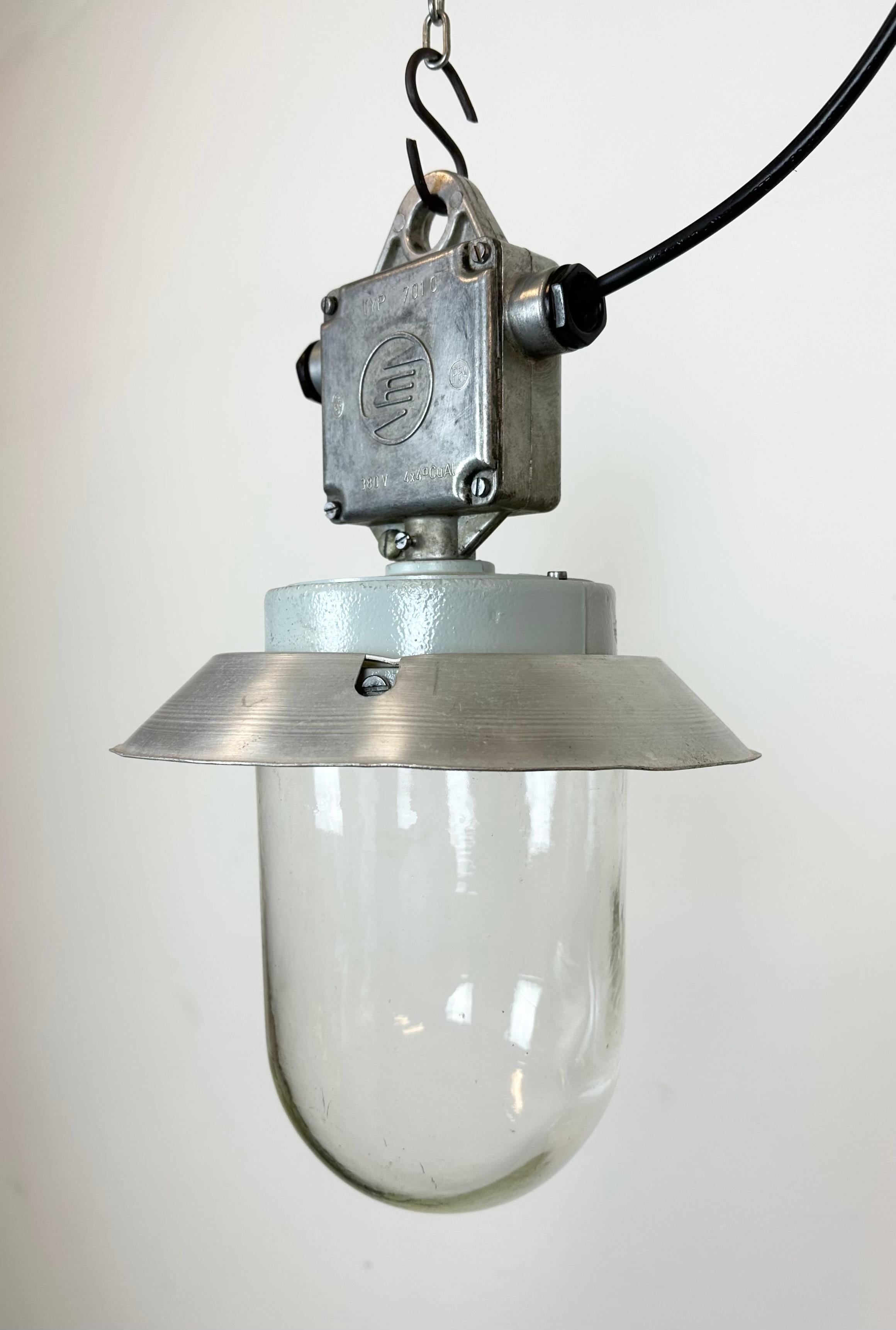 Czech Industrial Aluminium Light with Clear Glass Cover from Elektrosvit, 1970s For Sale
