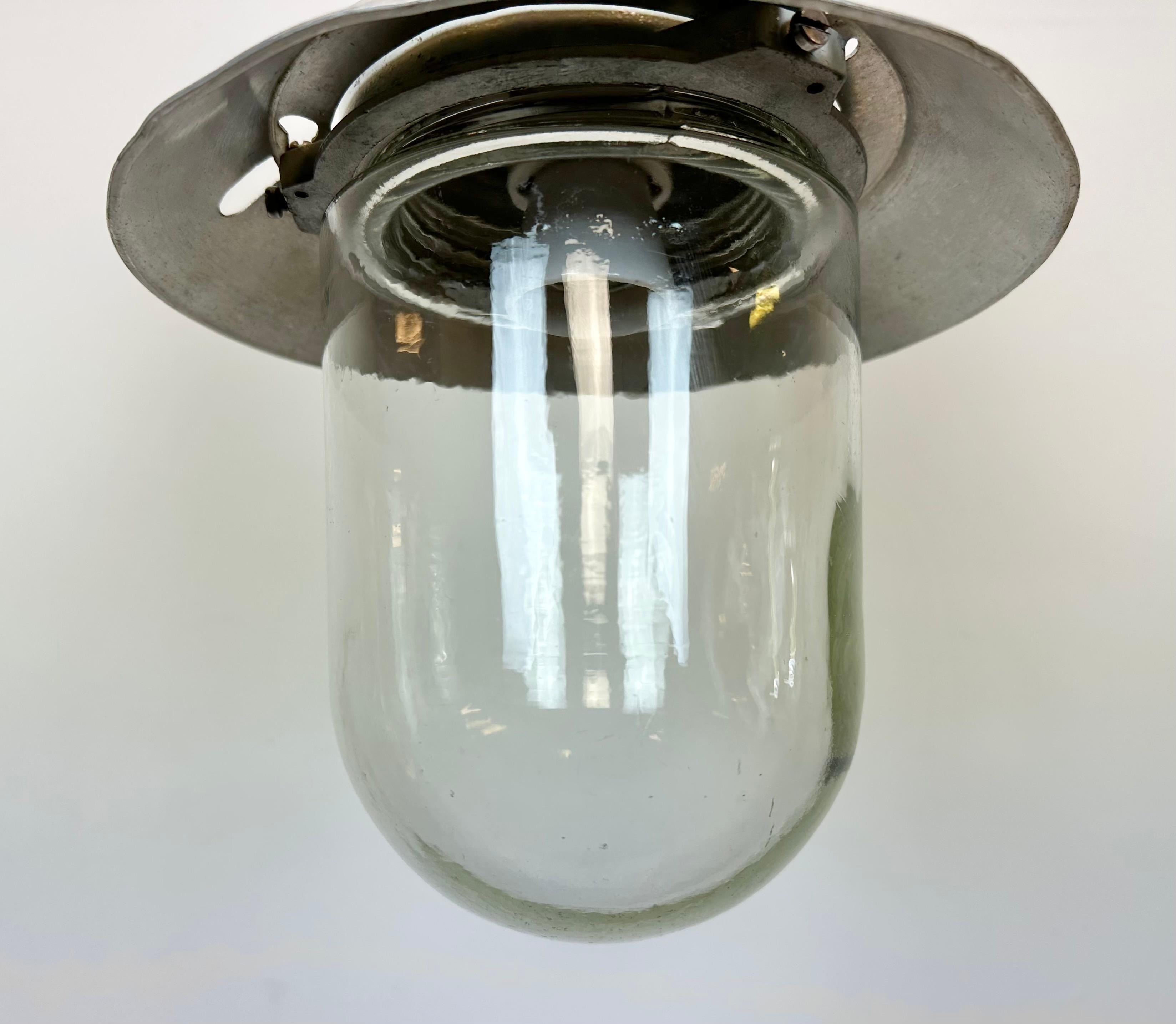 Aluminum Industrial Aluminium Light with Clear Glass Cover from Elektrosvit, 1970s For Sale