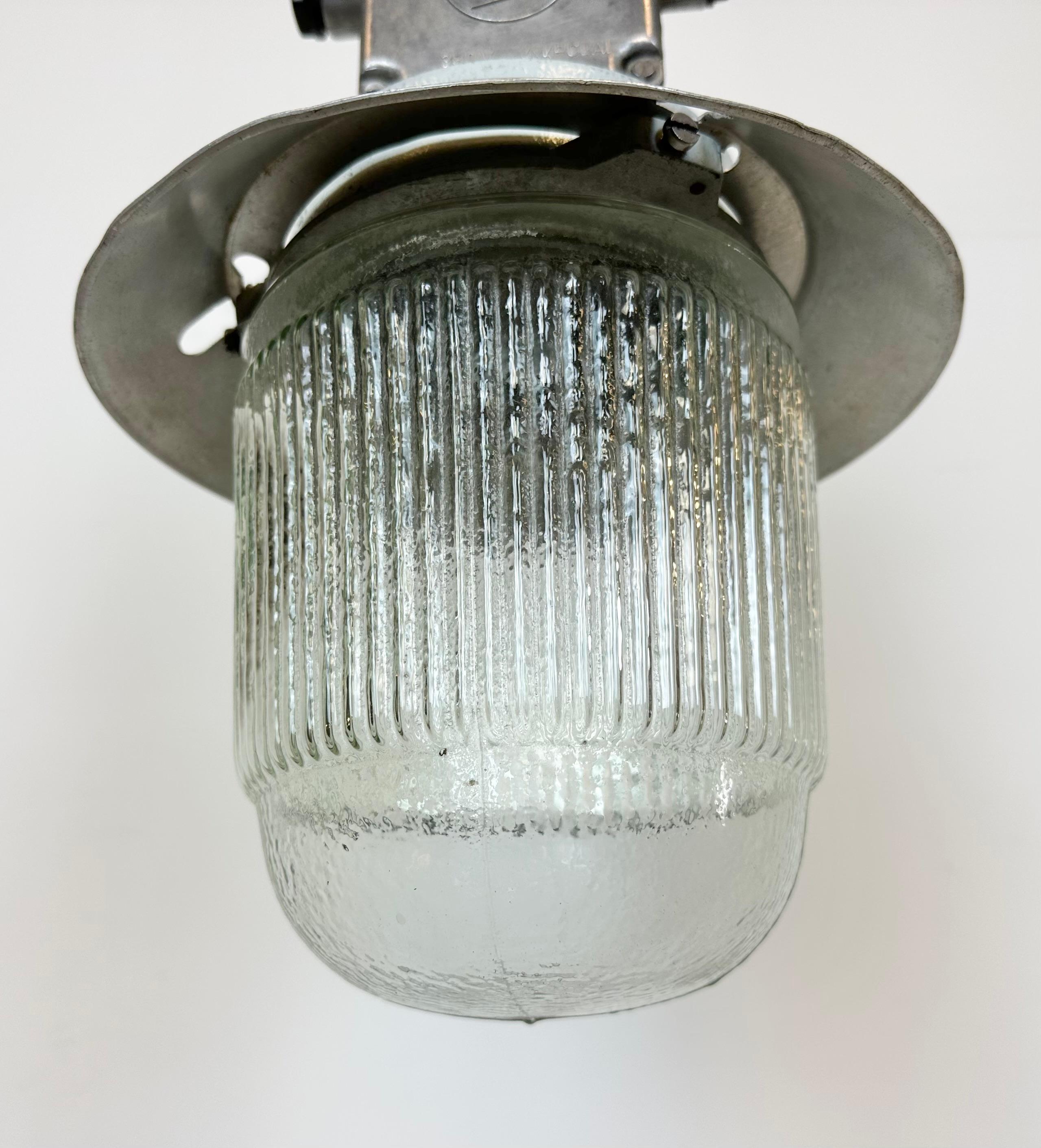 Aluminum Industrial Aluminium Light with Glass Cover from Elektrosvit, 1970s For Sale