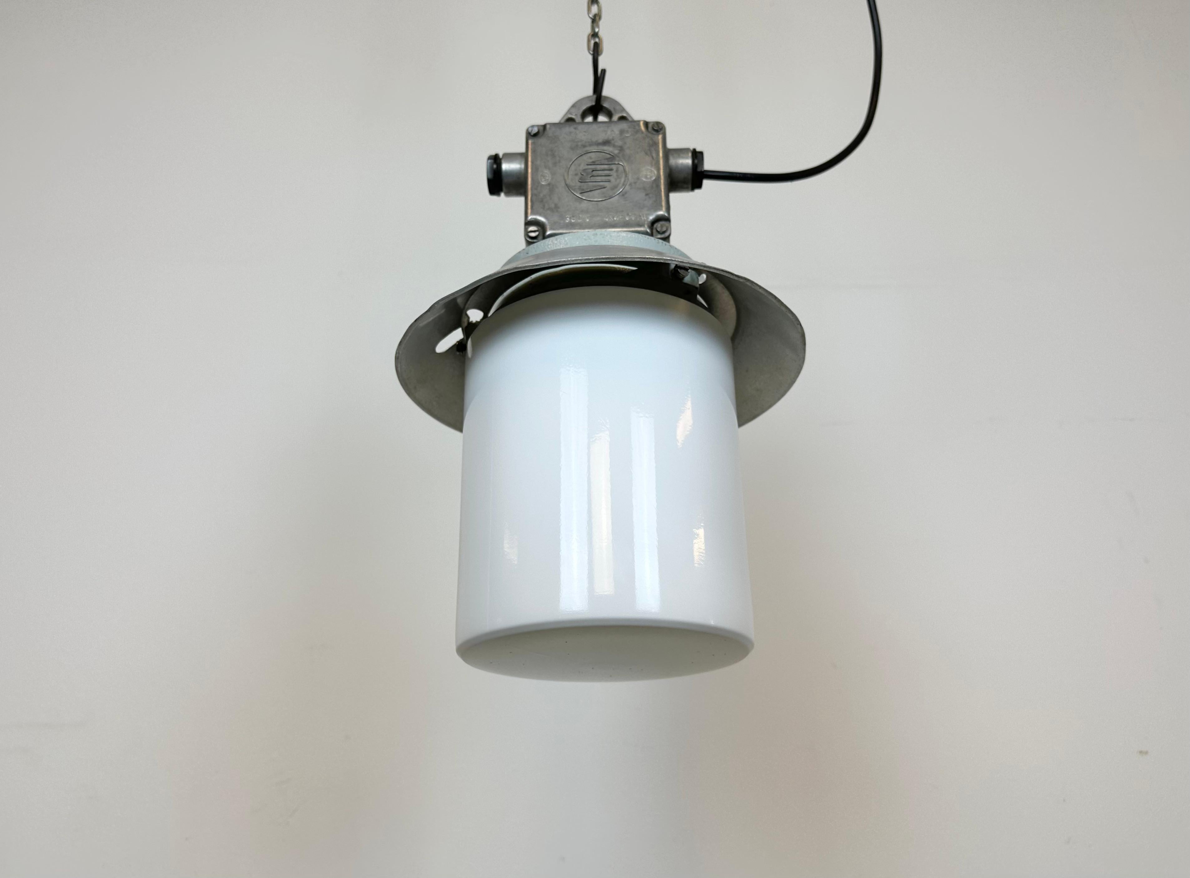 Industrial Aluminium Light with Milk Glass Cover from Elektrosvit, 1970s For Sale 5