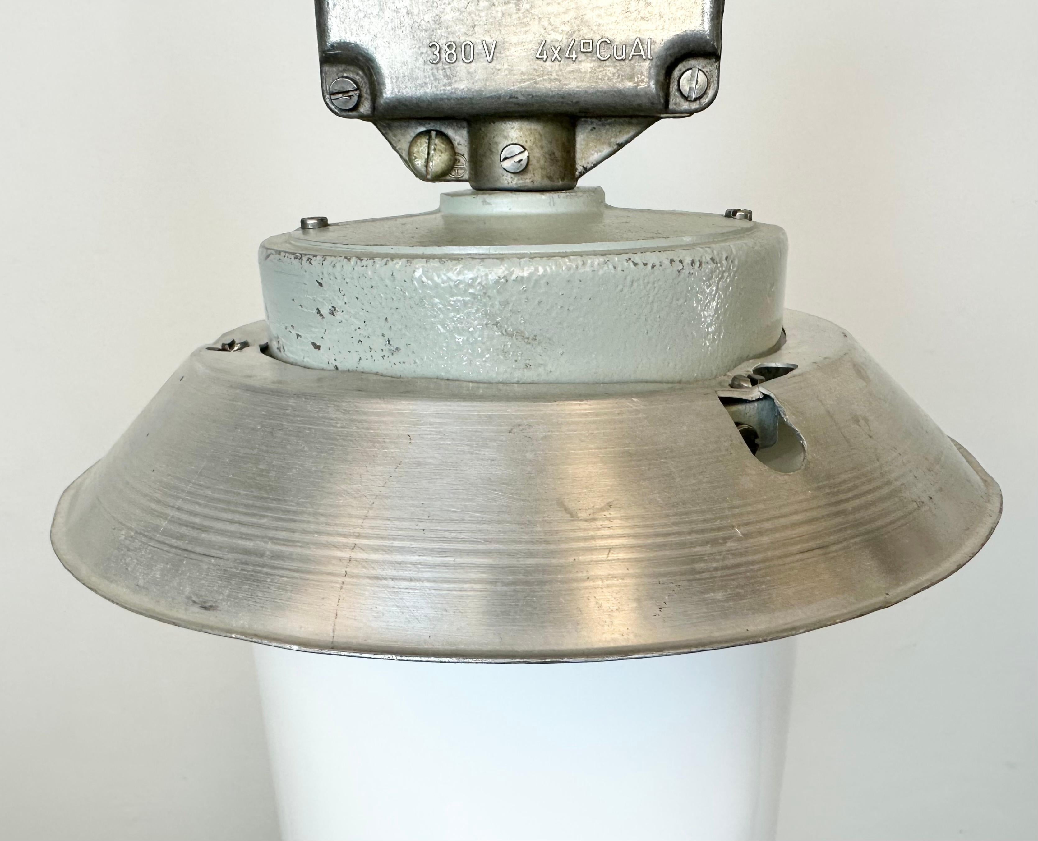 Industrial Aluminium Light with Milk Glass Cover from Elektrosvit, 1970s In Good Condition For Sale In Kojetice, CZ